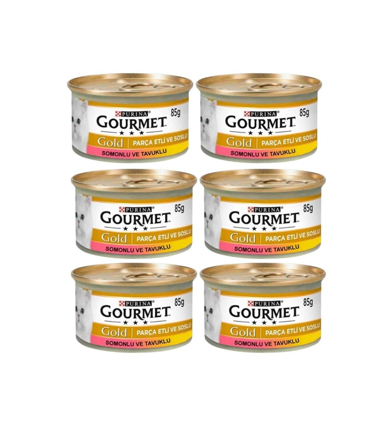 Gourmet Adult Cat Canned Food with Salmon and Chicken Pieces 85 Gr x 6 Pieces