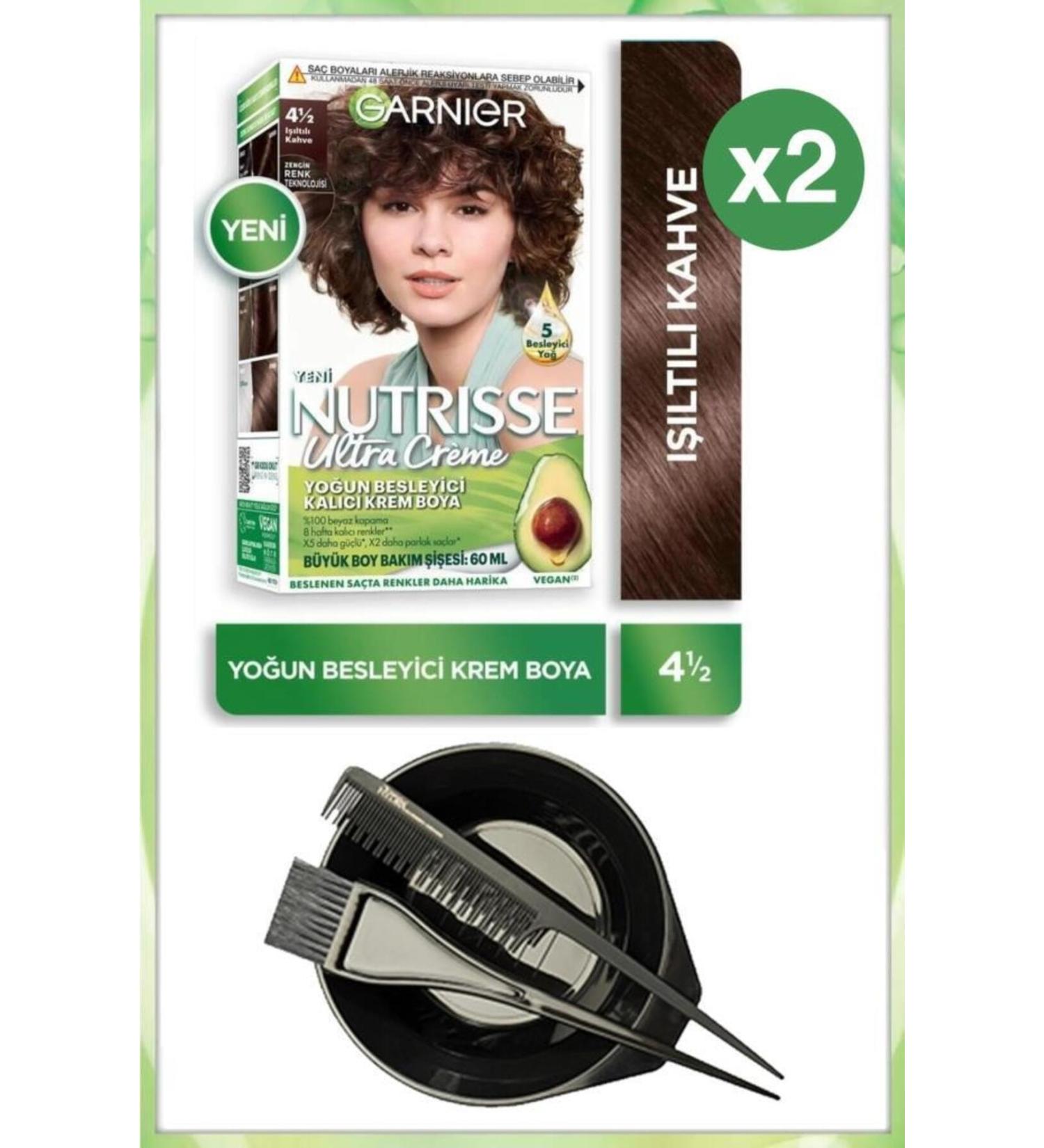 Garnier Nutrisse Ultra Cream Hair Dye 4 1:2 SHINING BROWN X2 DYEING SET