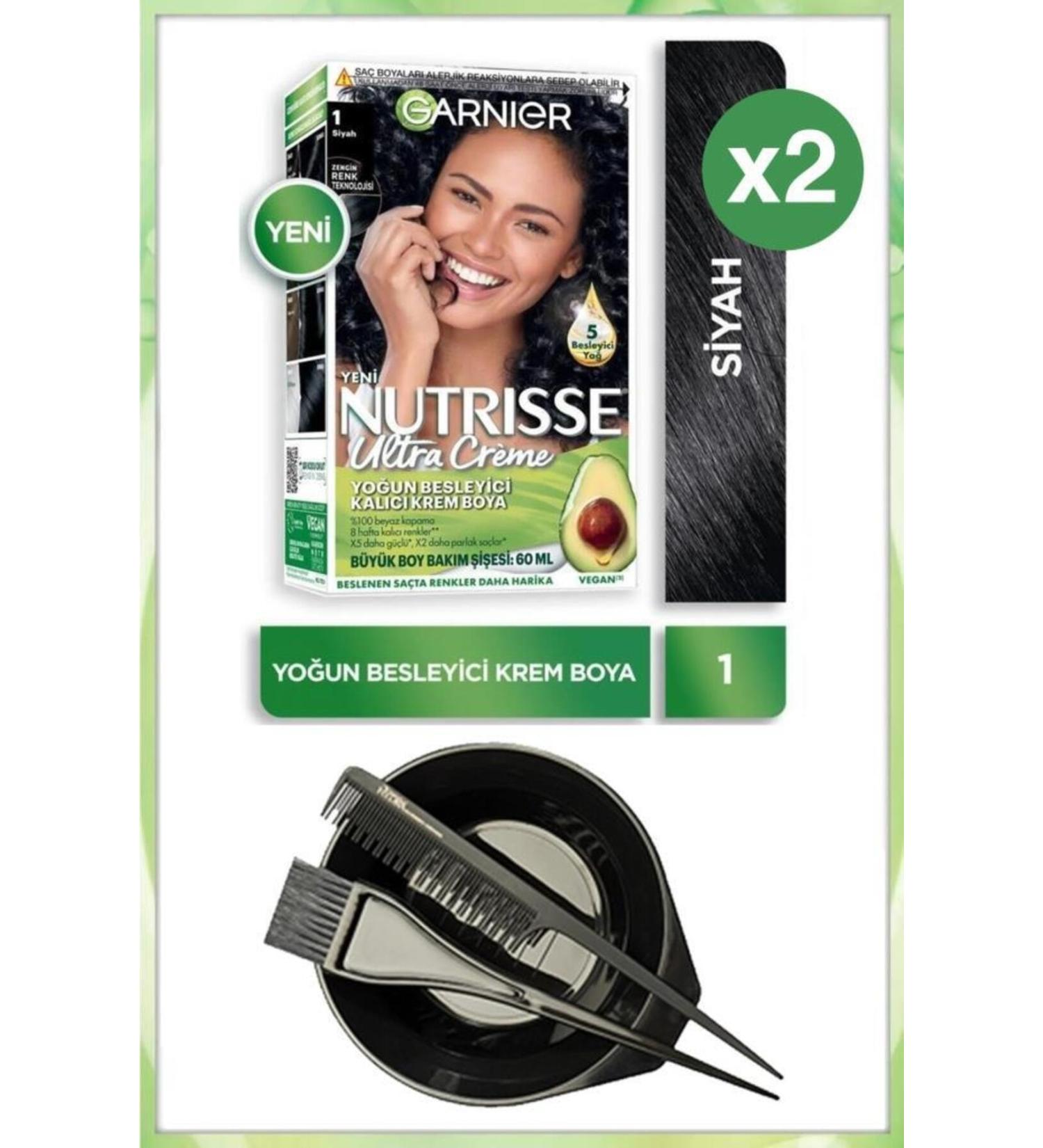 Garnier Nutrisse Ultra Cream Hair Dye 1 BLACK X2 DYEING SET