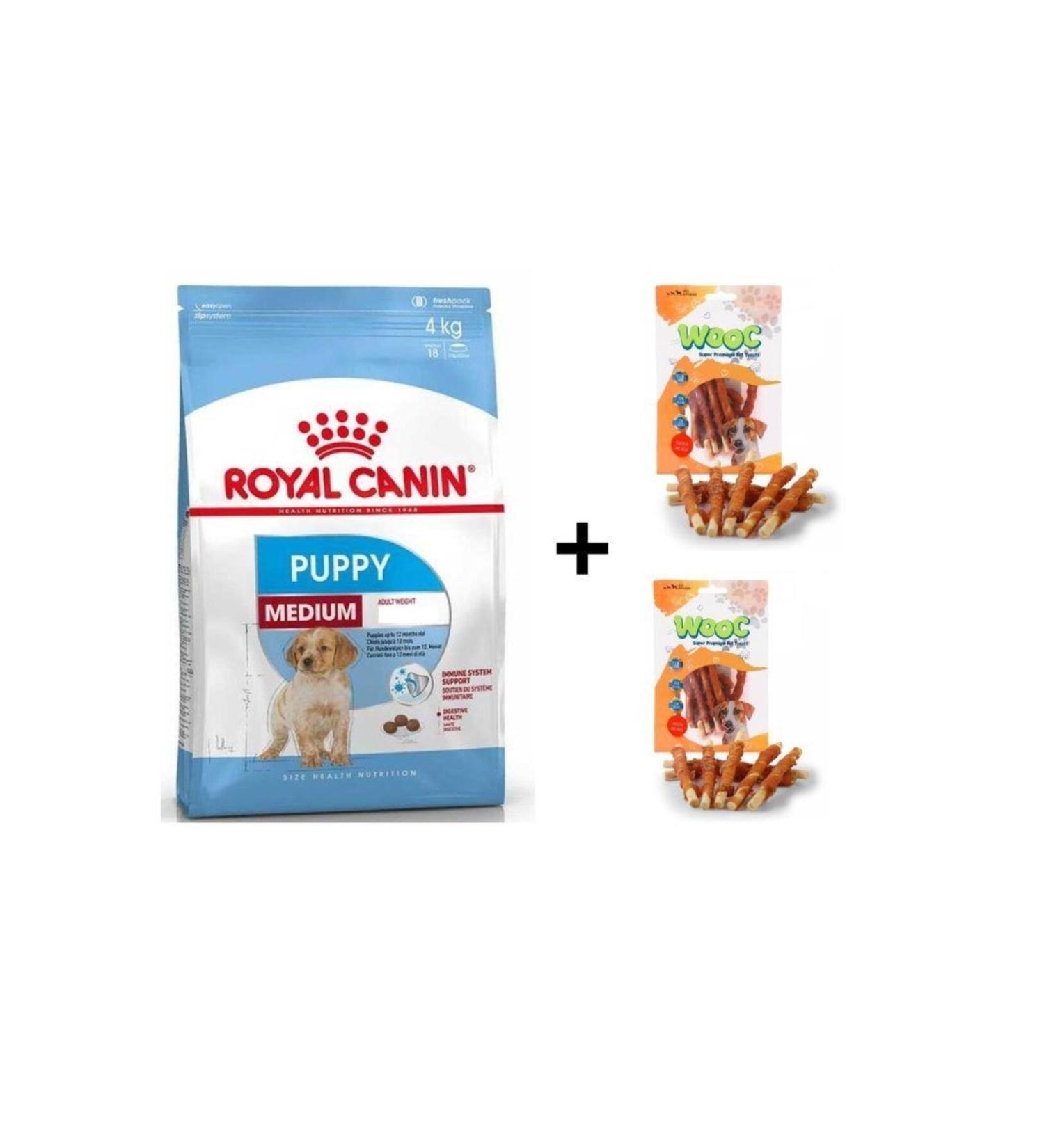 Royal Canin Medium Breed Puppy Dry Dog Food 4 kg + 2 Wooc Reward 80 Gr