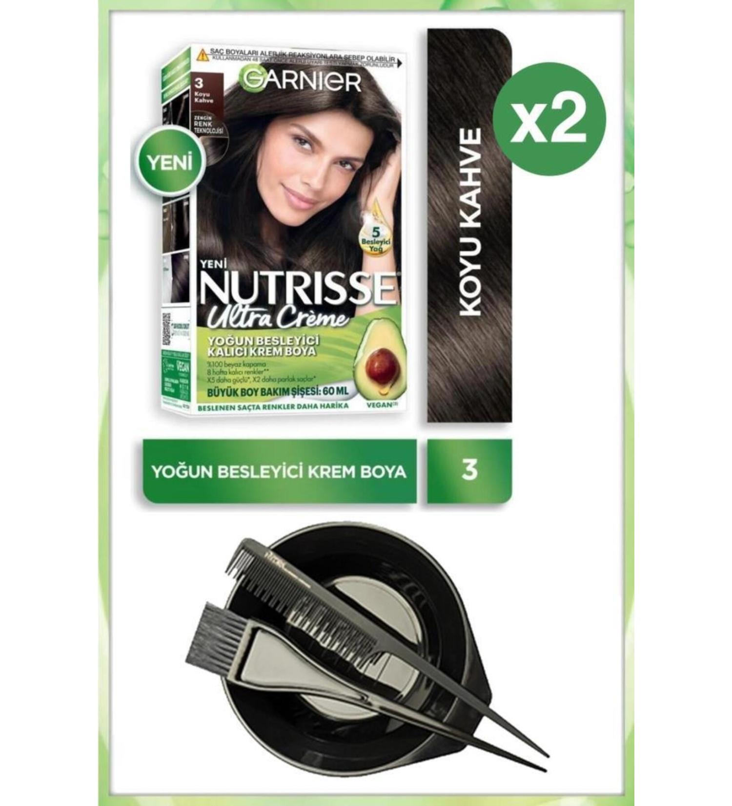 Garnier Nutrisse Ultra Cream Hair Dye 3 DARK BROWN X2 DYEING SET
