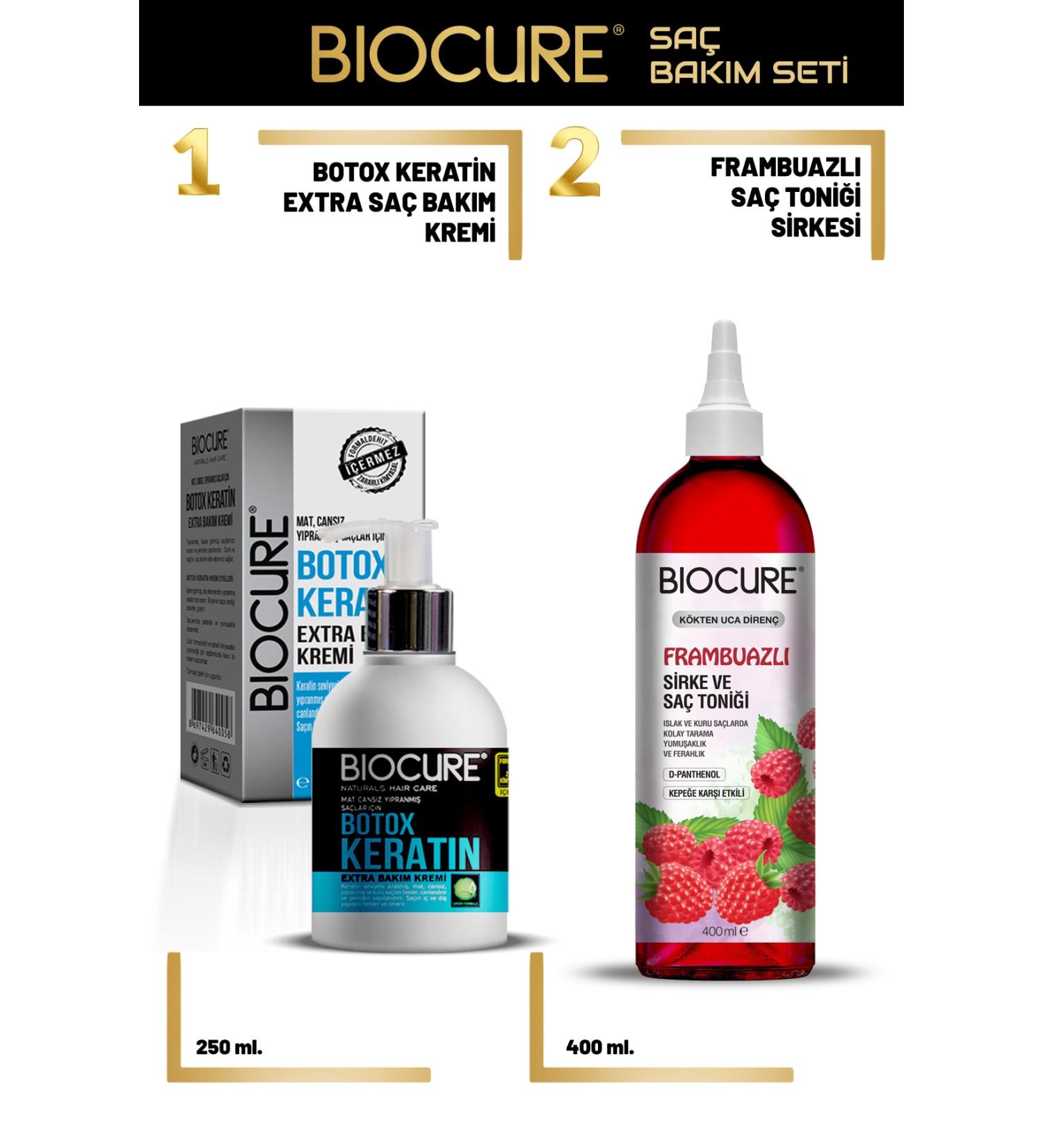 Biocure Botox Keratin Extra Hair Care Cream + Raspberry Vinegar and Hair Tonic