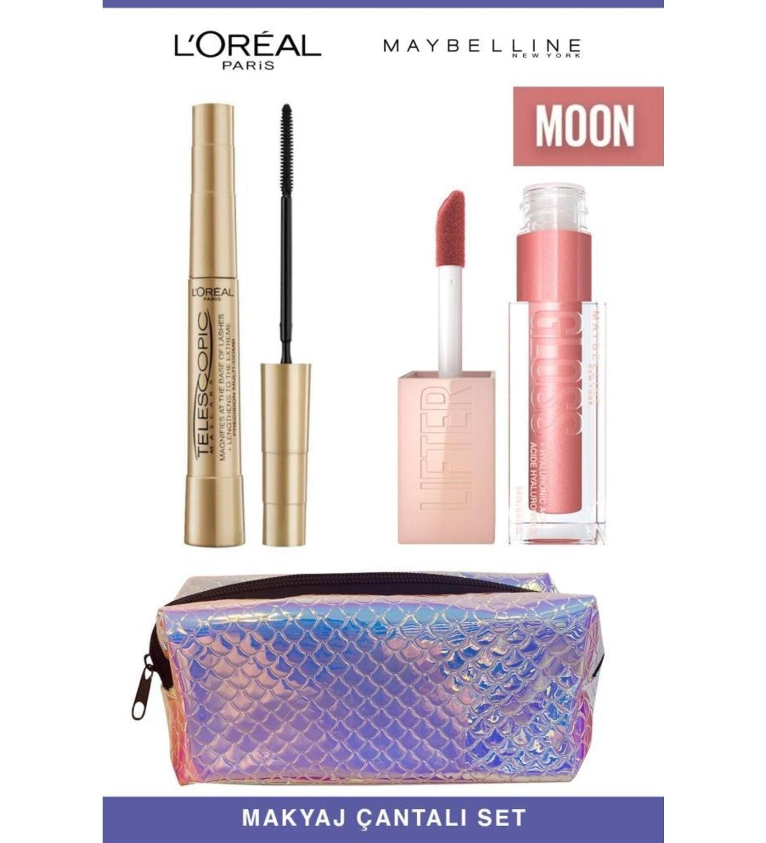 L'Oreal Paris Loreal Telescopic Instant Long Lashes-Maybelline Shiny and Full Lips 003 Moon Makeup Set - Buy Online on GoSupps.com