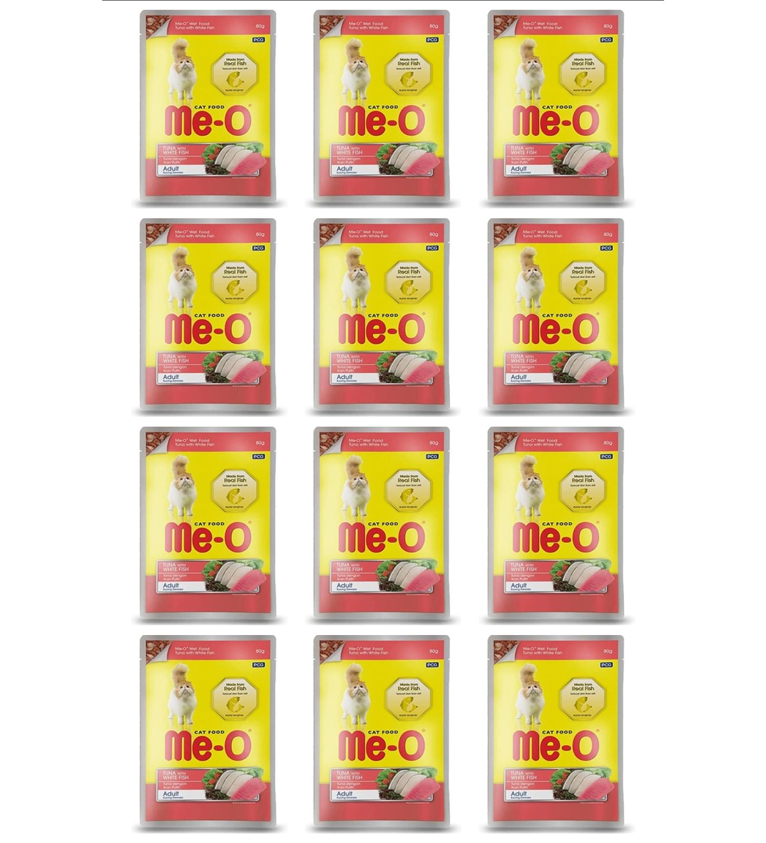me-o 12 Pack Meo Adult Canned Tuna and White Fish Adult Cat Food in Jelly 80 gr