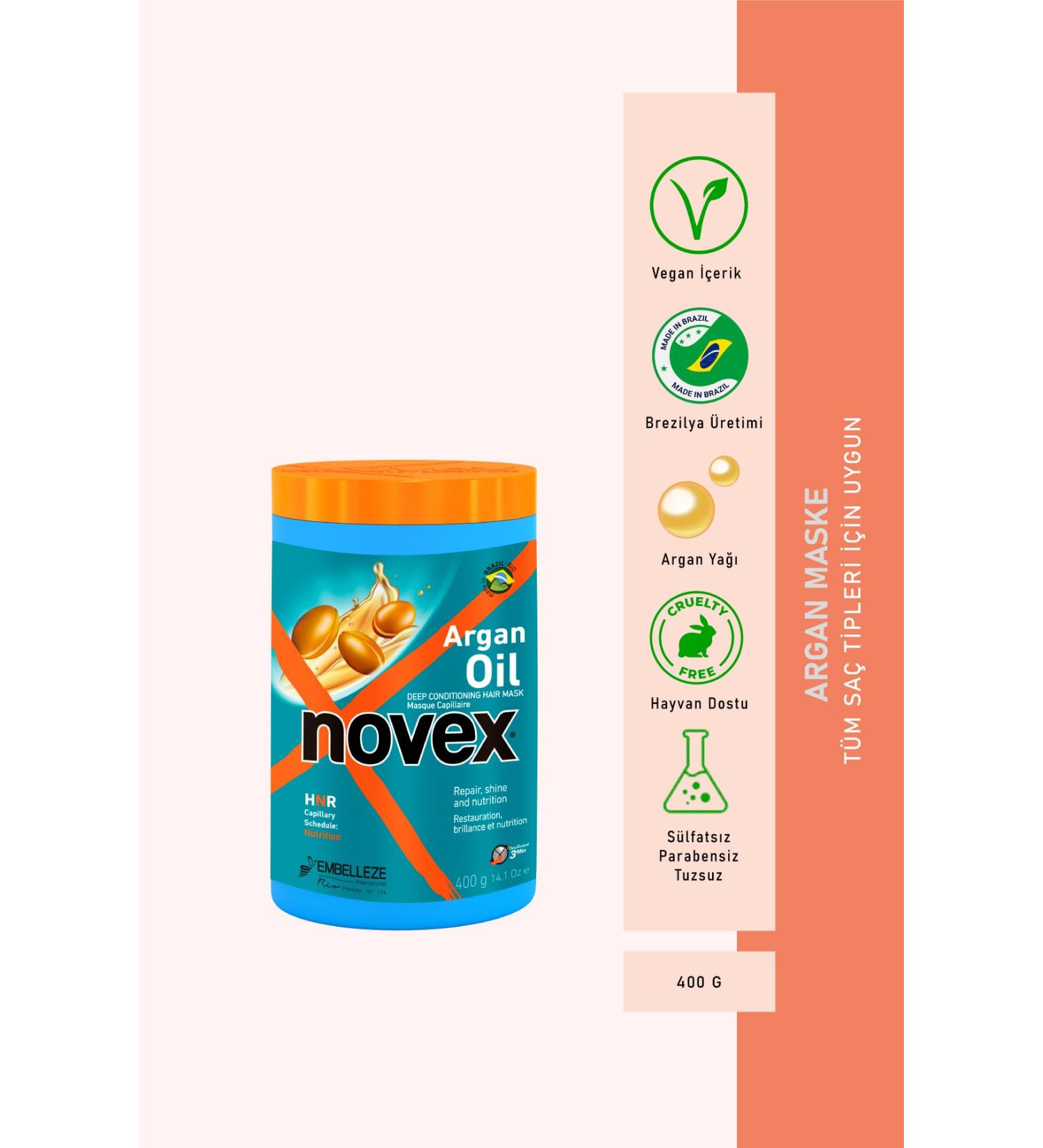 NOVEX Argan Oil - Hair Mask with Repairing Argan Oil for Damaged and Processed Hair 400g - Buy Online on GoSupps.com