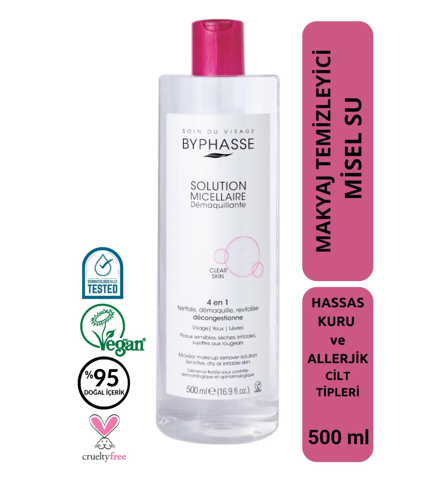 BYPHASSE Micellar Face and Make-Up Remover Micellar Water Dry Sensitive and Allergy Prone Skin 500ml