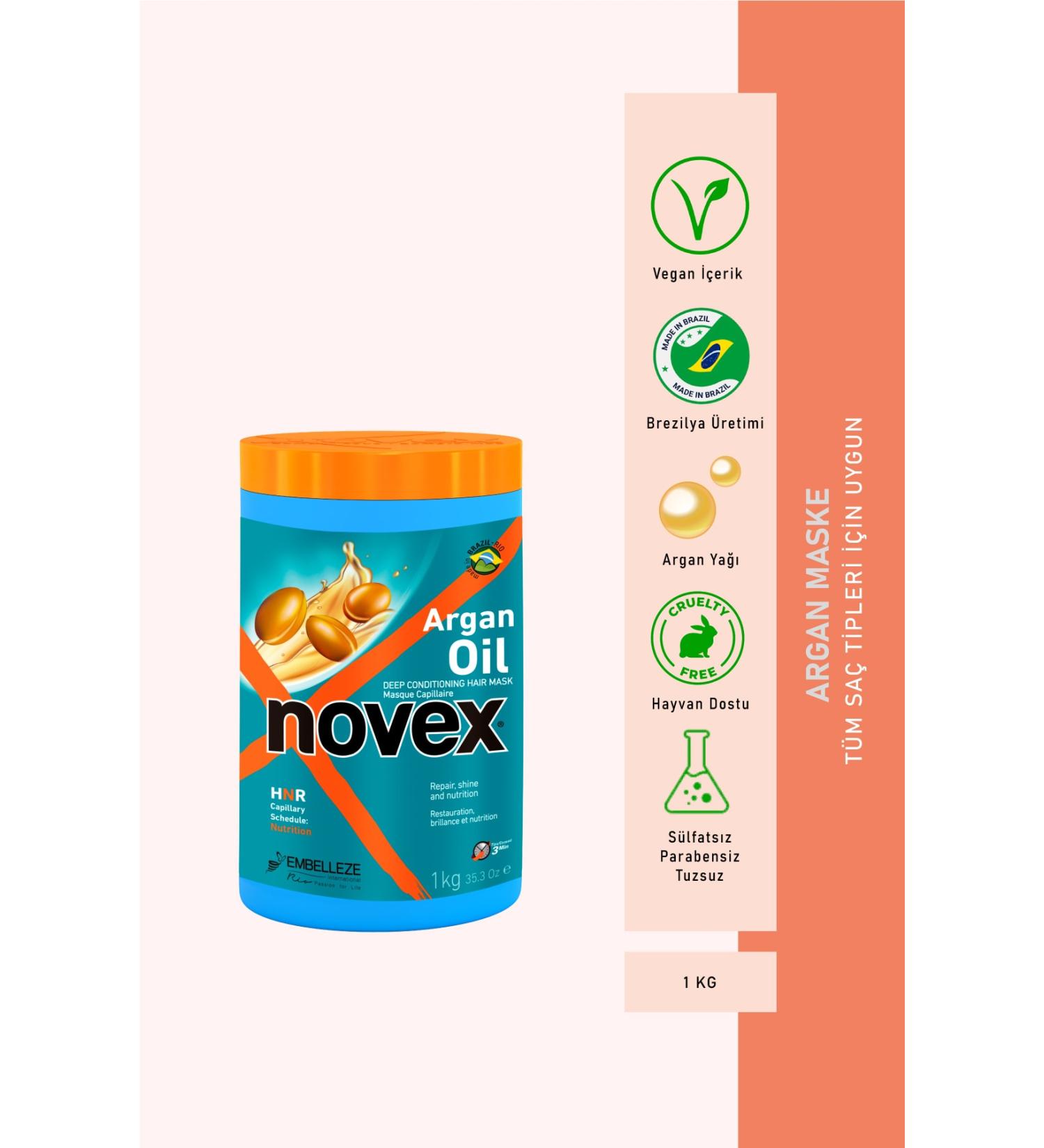 NOVEX Argan Oil - Hair Mask with Repairing Argan Oil for Damaged and Processed Hair 1kg - Buy Online on GoSupps.com