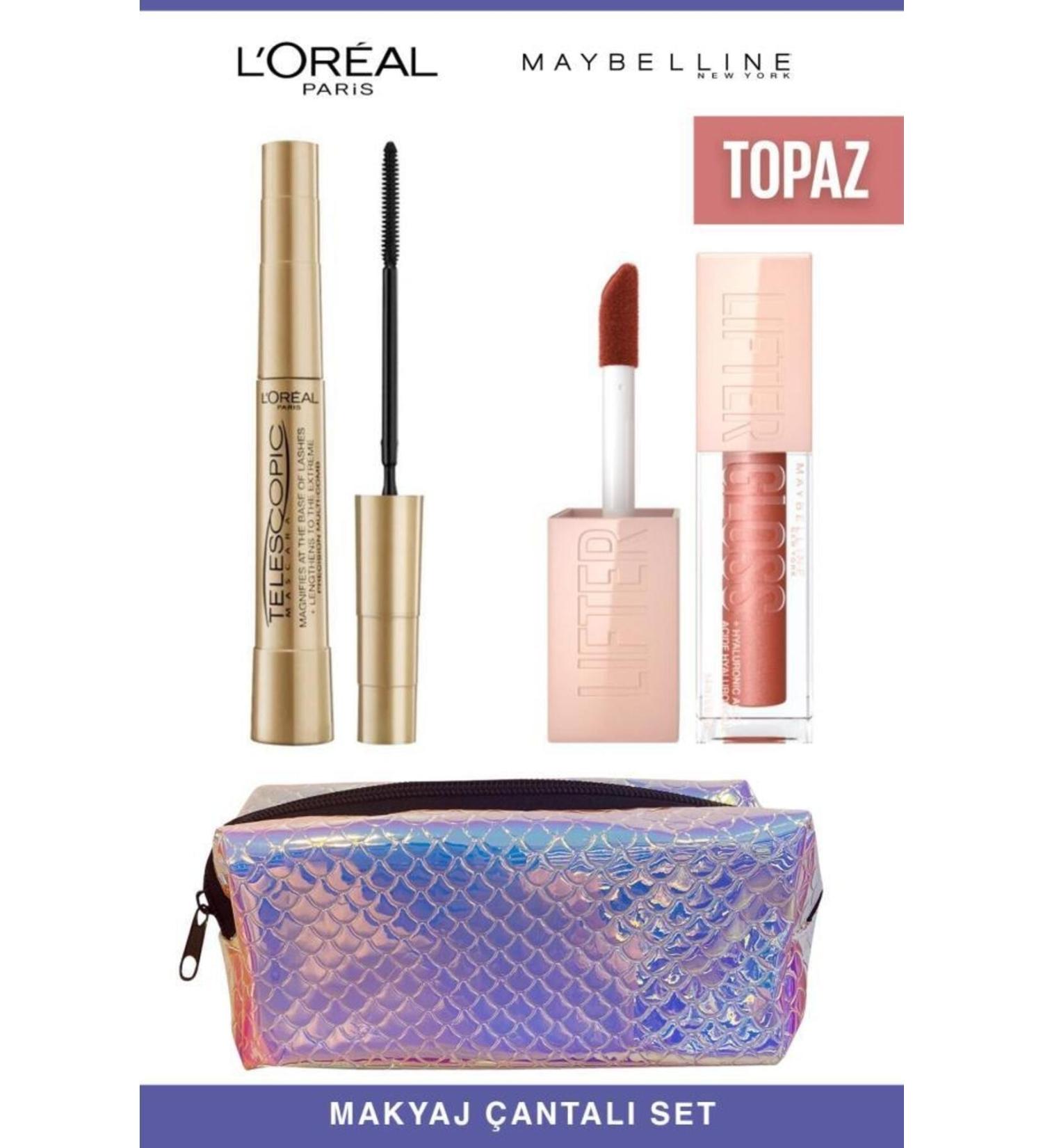 L'Oreal Paris Loreal Telescopic Instant Long Lashes-Maybelline Shiny and Full Lips 009 Topaz Makeup Set - Buy Online on GoSupps.com