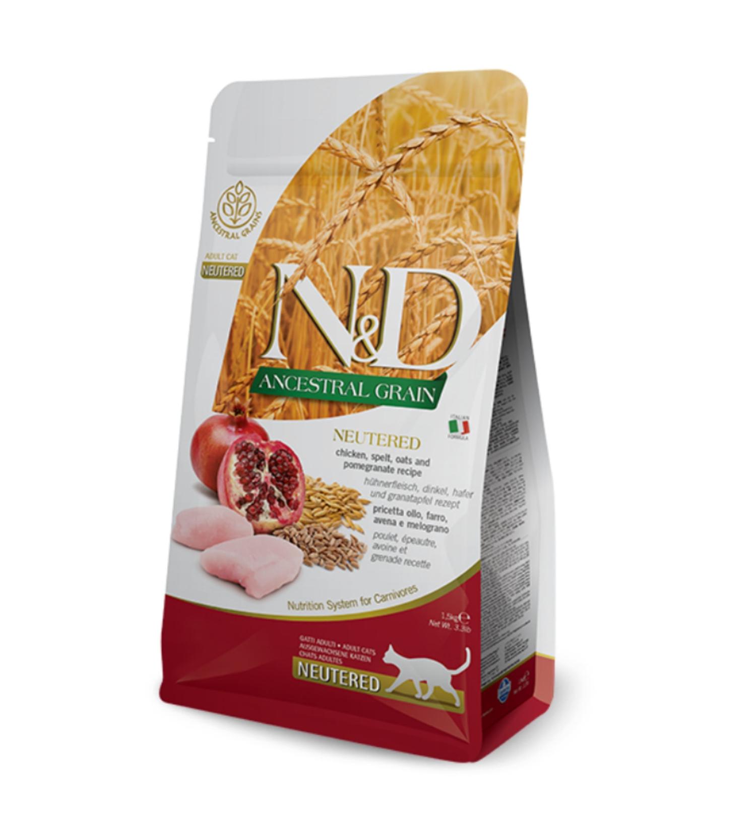 N & D Ancestral Grain Low Grain Chicken and Pomegranate Sterilized Cat Food 10 Kg
