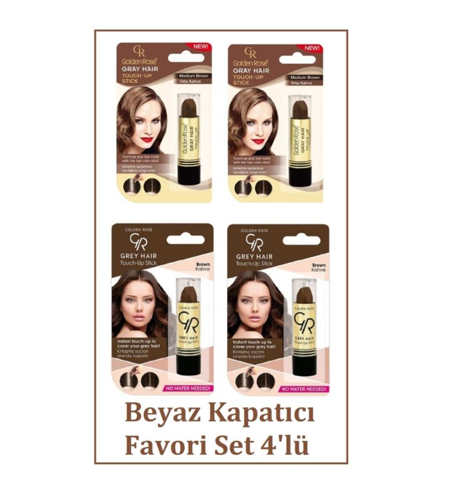 Golden Rose Gray Hair Brown Hair Concealer 4-Piece Favorite Set No:05 Brown 2 pieces - No:03 Medium Brown 2 pieces