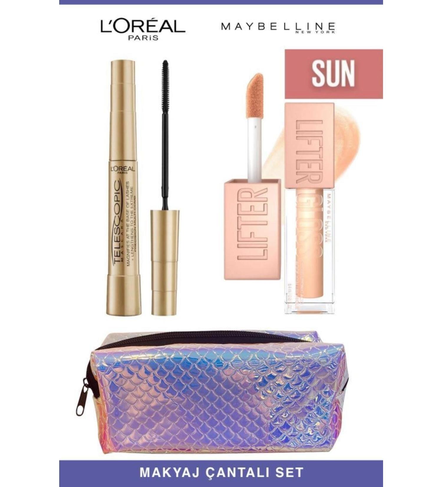 L'Oreal Paris Loreal Telescopic Instant Long Lashes-Maybelline Shiny and Full Lips 006 Reef Makeup Set - Buy Online on GoSupps.com