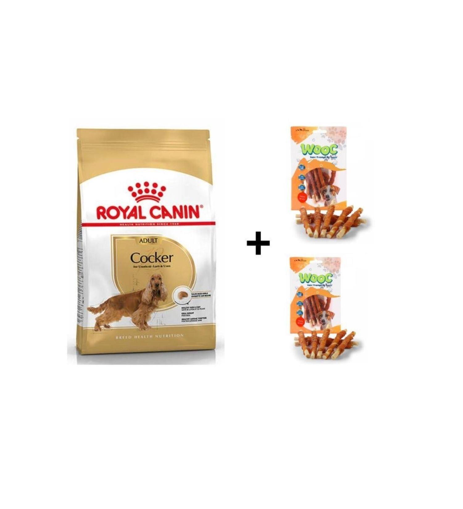 Royal Canin Cocker Adult Dog Food 3 kg + 2 Wooc Reward 80 Gr