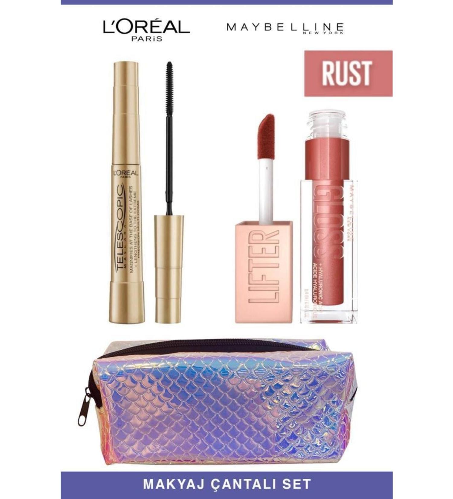 L'Oreal Paris Loreal Telescopic Instant Long Lashes-Maybelline Shiny and Full Lips 016 Rust Makeup Set - Buy Online on GoSupps.com