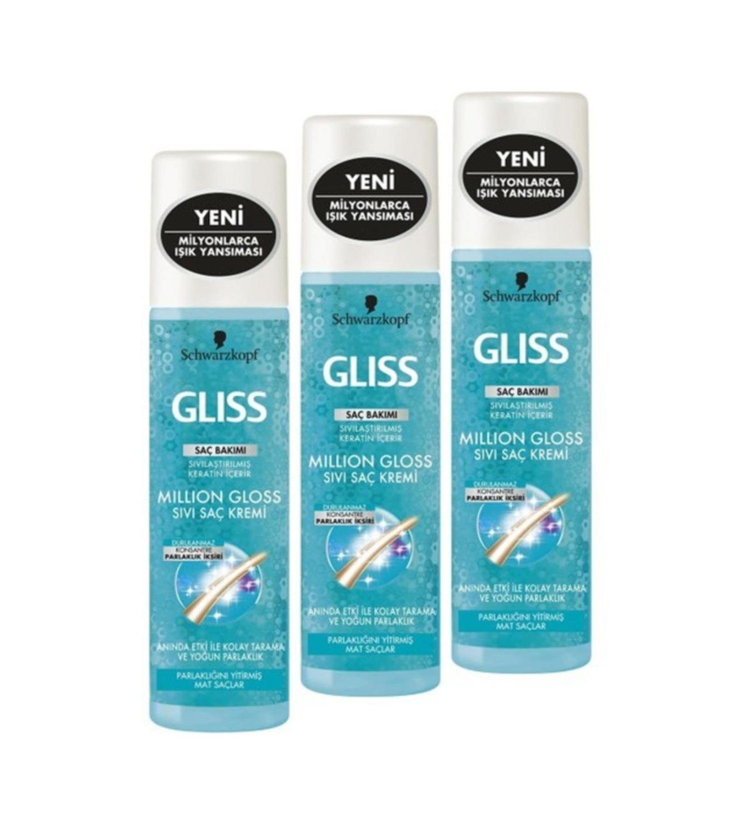 Gliss 200Ml Million gloss Liquid Hair Conditioner x 3 Pieces