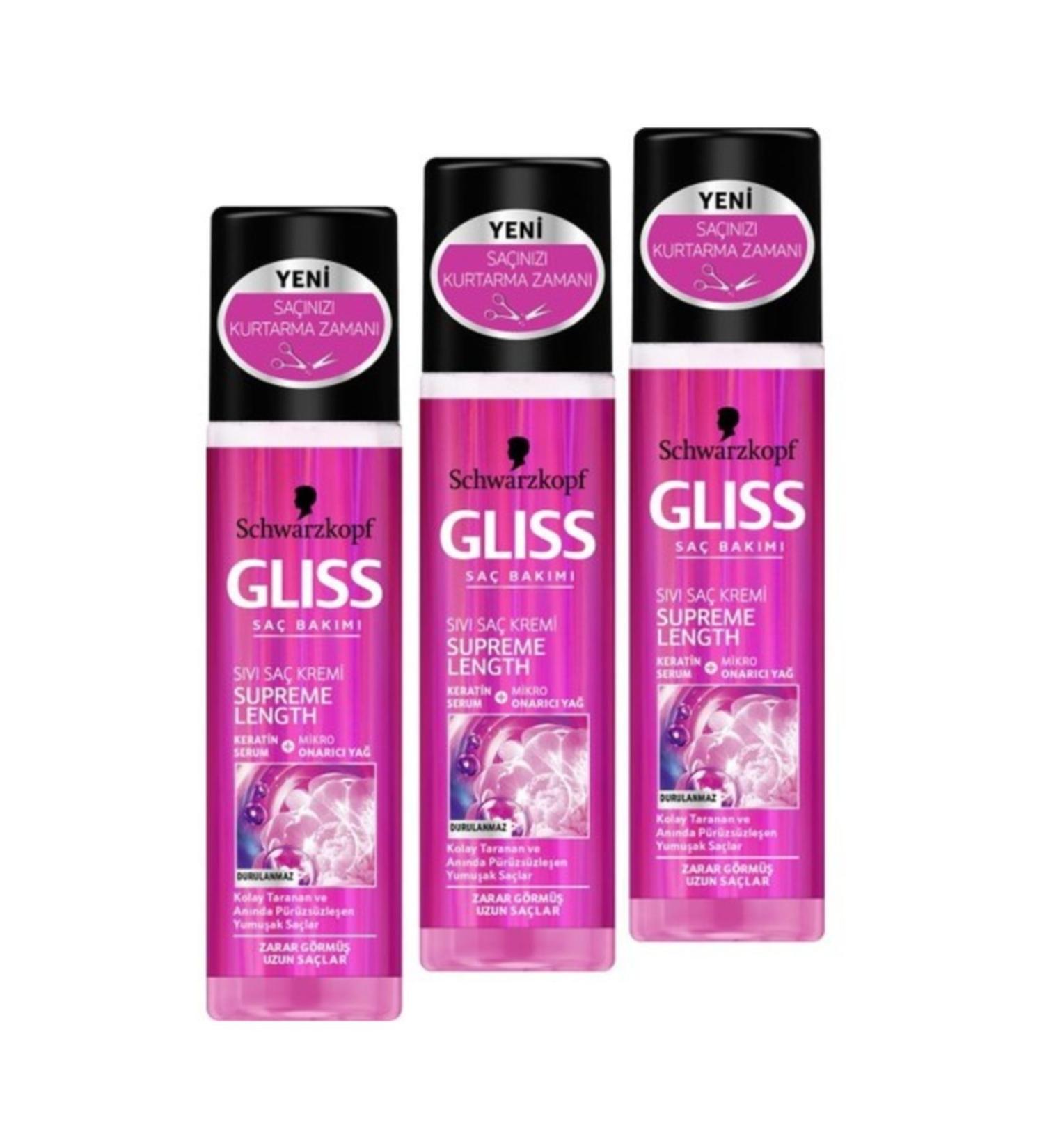Gliss 200 ml Supreme Length Liquid Conditioner x 3 Pcs
