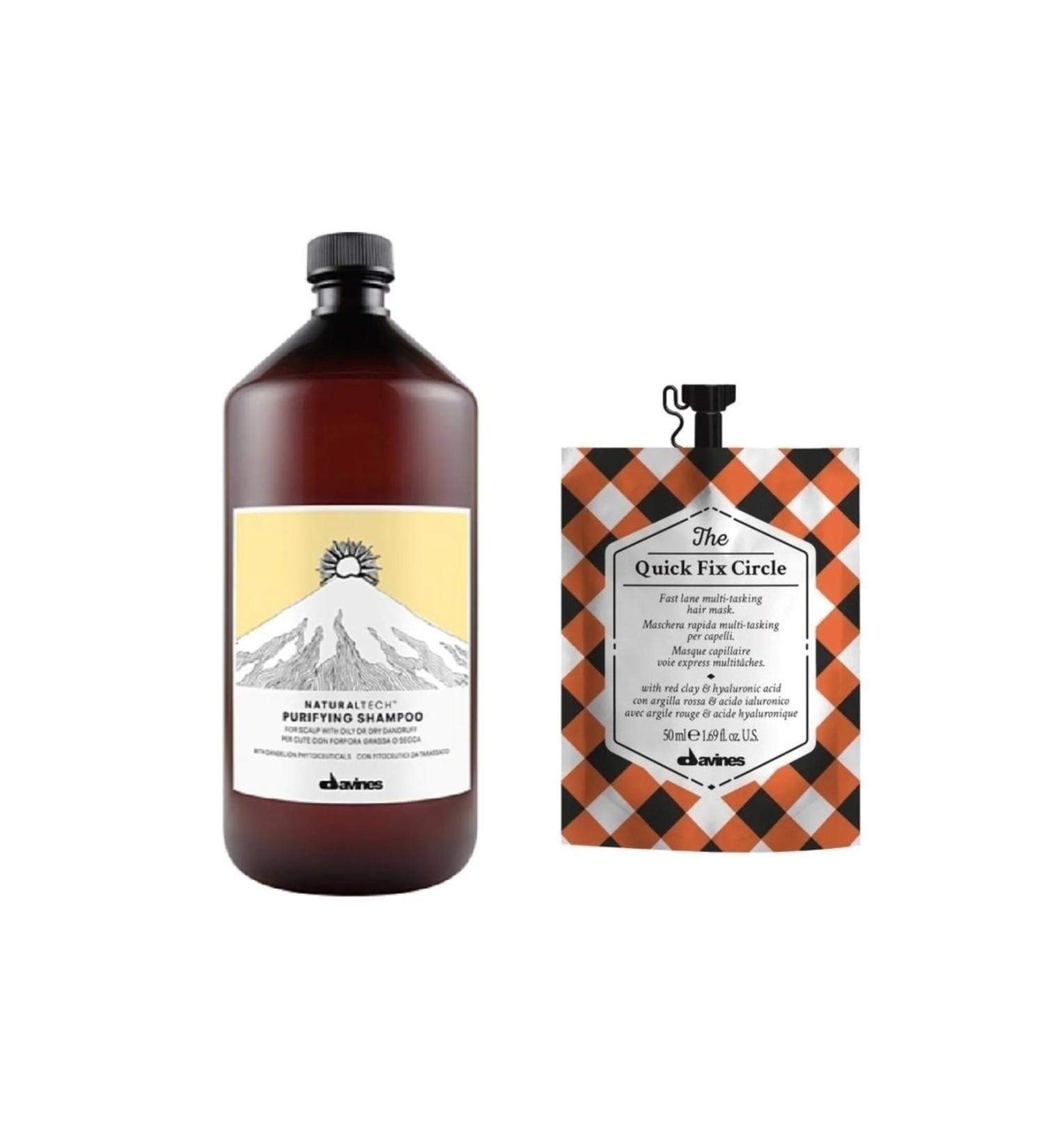 Davines Alfaluna Davines NaturalTech Purifying Shampoo 1000ml 71213+ The Quick Fix Circle Mask 50ml 77006