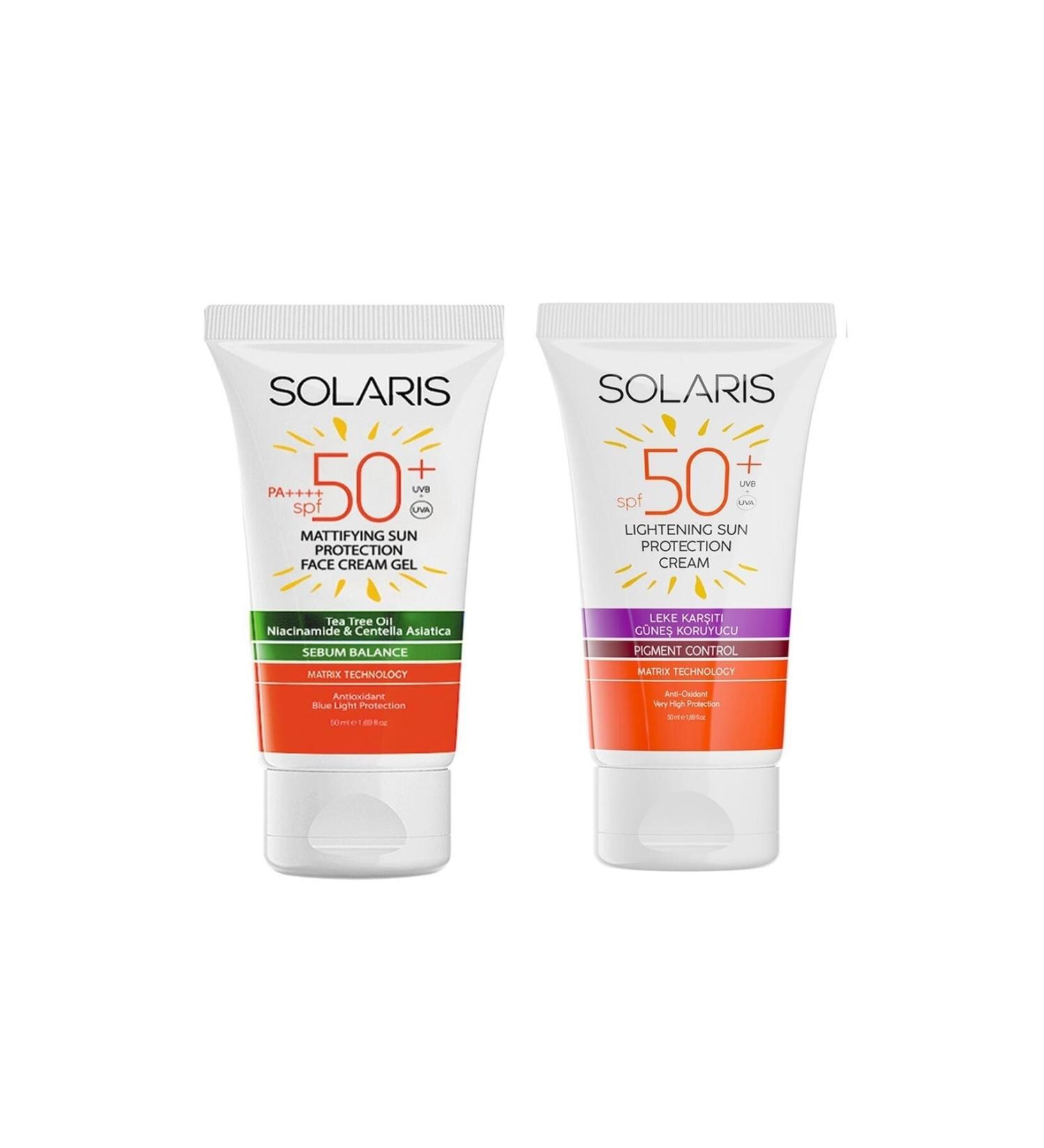 SOLARIS Gel Sun Cream for Oily Skin Types (MAT) Spf 50 (50 ML) and Anti-Spot Sun Cream Spf 50