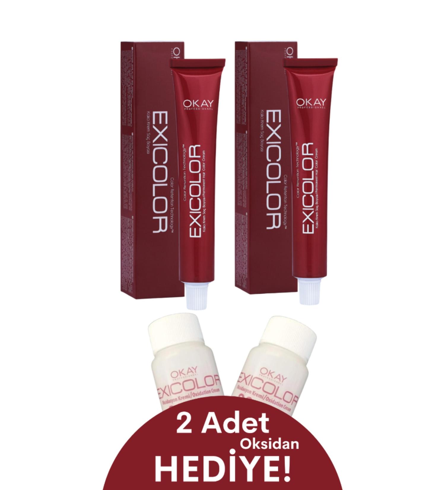 Exicolor Hair Dye Tube 60 Ml 7.43 Copper Dore 2 Pieces (Set of 4 with Oxidant Gift)