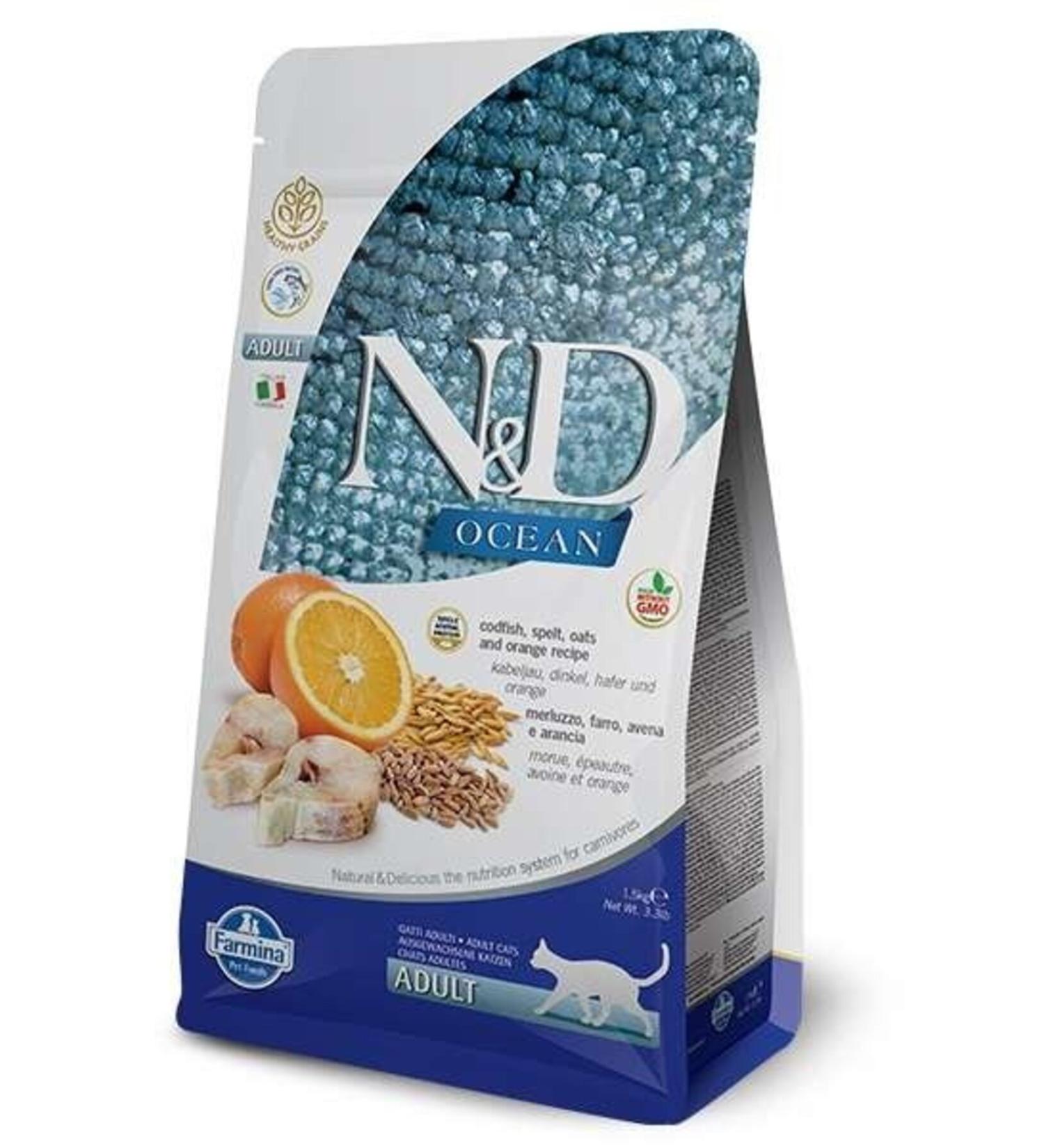 N & D Ocean Codfish and Orange Ata Grain Adult Cat Food 1.5kg