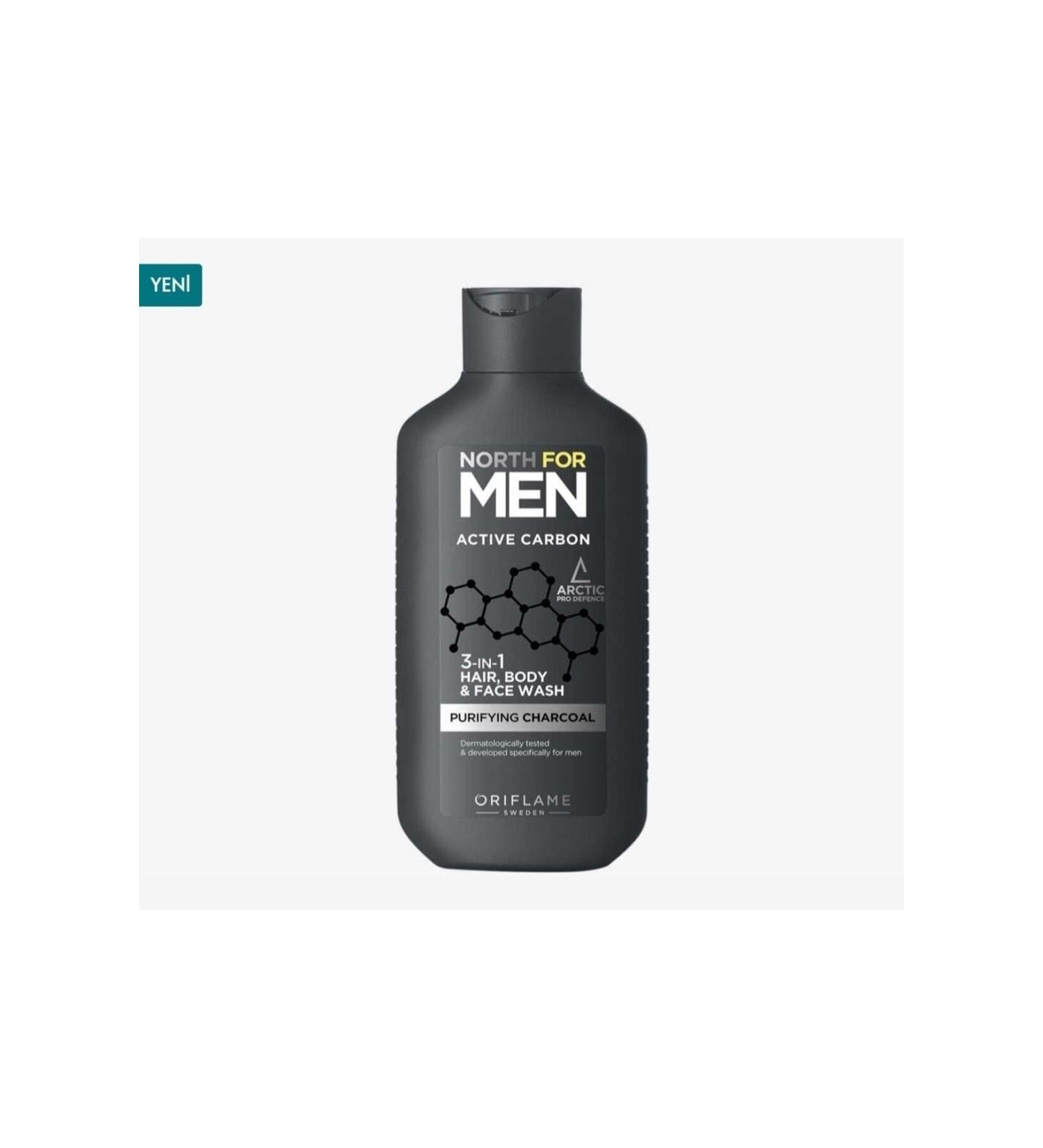 Oriflame North For Men Active Carbon 3 in 1 Hair Body and Face Cleanser