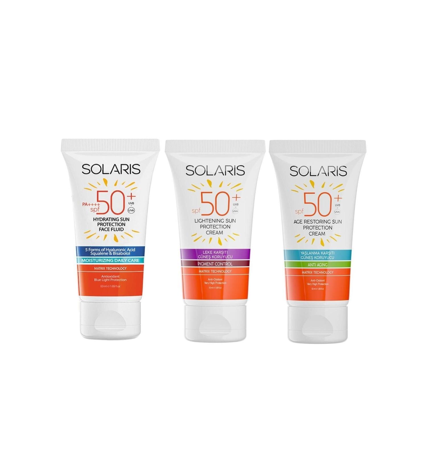 SOLARIS All Skin Types SPF 50 Sun Cream Set Anti-Stain Anti-Aging and Moisturizing