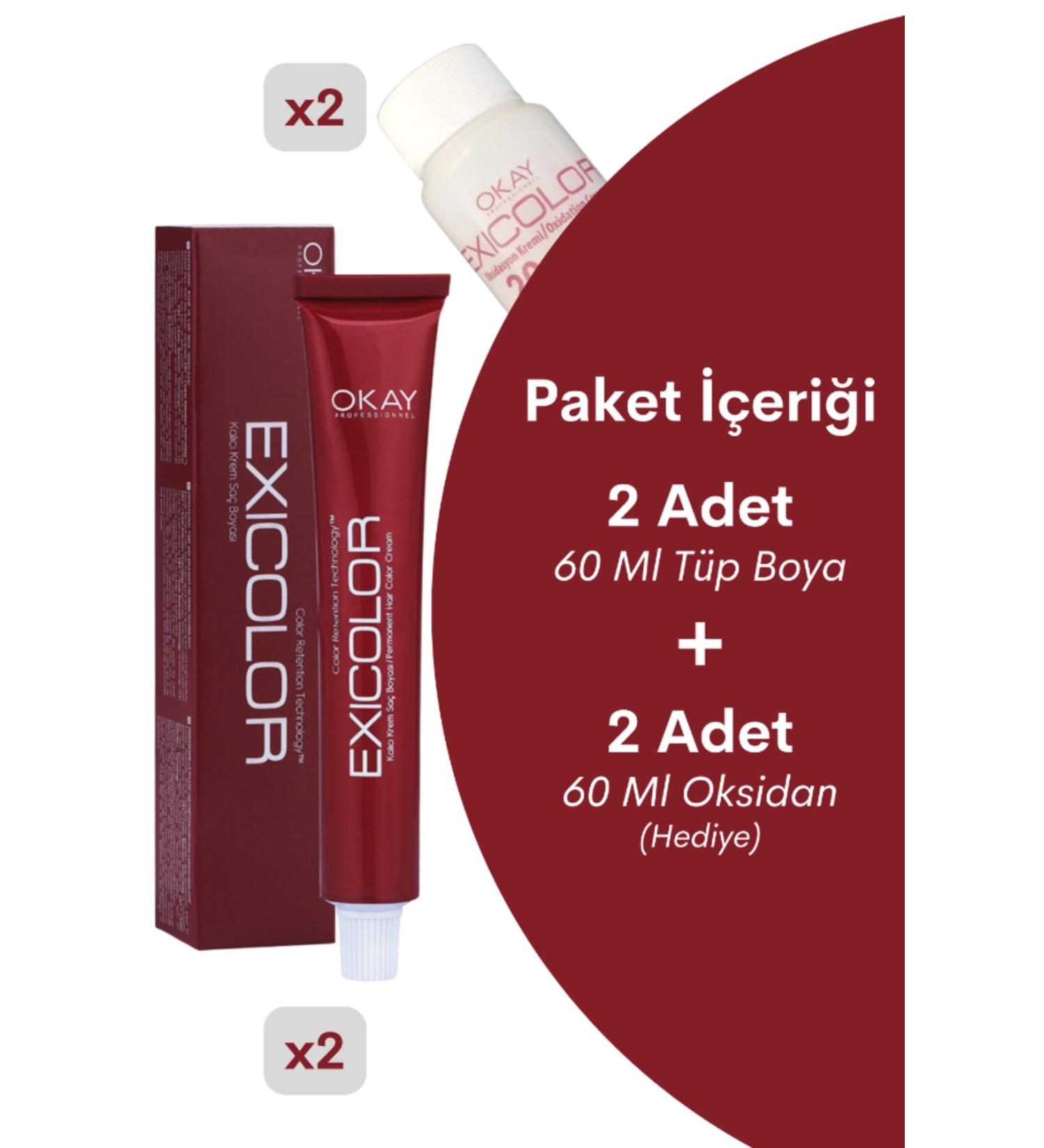Exicolor Hair Dye Tube 60 Ml 0.22 Intense Violet 2 Pieces (Set of 4 with Oxidant Gift)