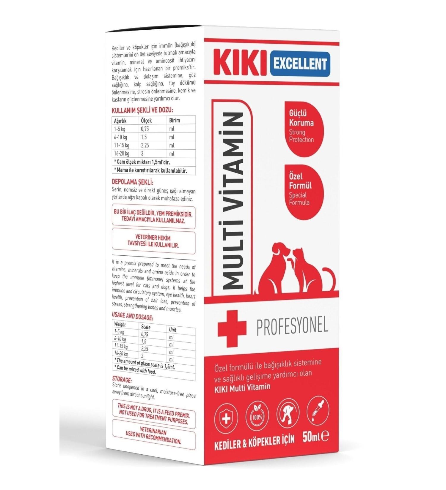 Kiki Excellent Cat & Dog Multi Vitamin - Multi Vitamin Supplement for Older Cats and Dogs - 50 Ml.