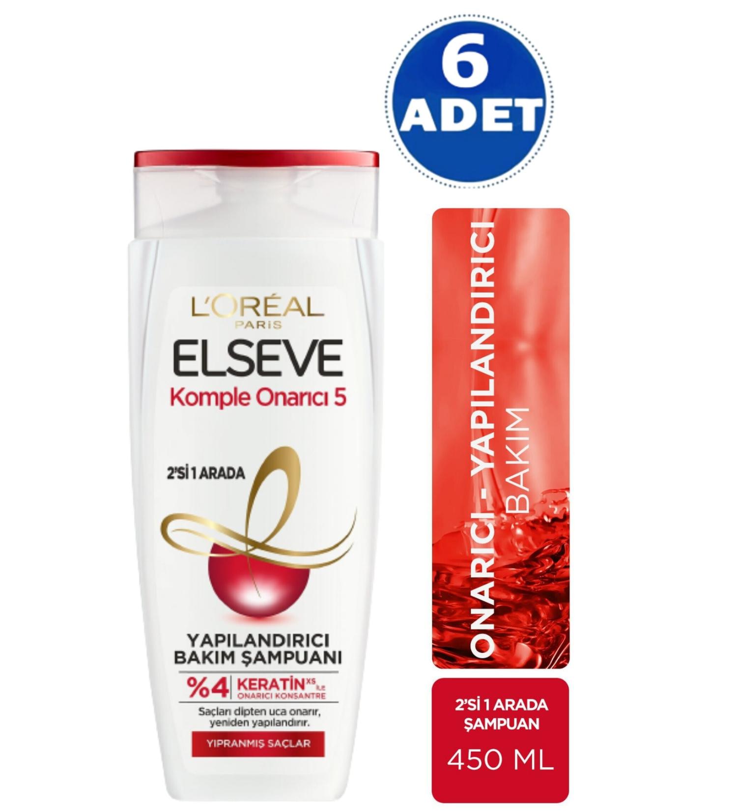 Elseve L'or al Paris Complete Repair 5 Restructuring Care Shampoo 2 in 1 450 ml 6 Pieces - Buy Online on GoSupps.com