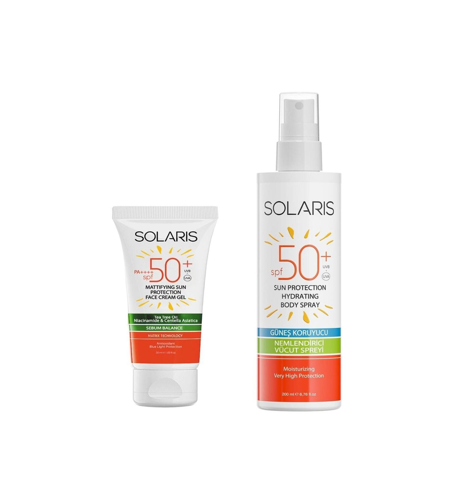 SOLARIS Gel Sun Cream for Oily Skin Types (MAT) Spf 50 (50 ML) and Sunscreen Cream Spray Spf 50