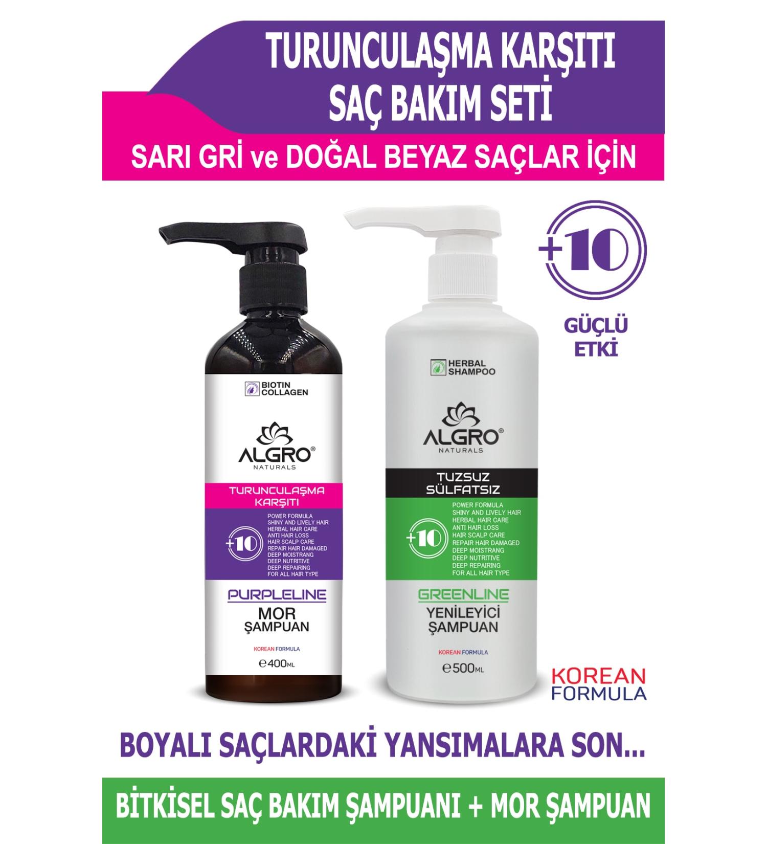 Algro Anti-Orange Hair Care Application Set Purple Shampoo + Herbal Hair Care Shampoo - Buy Online on GoSupps.com