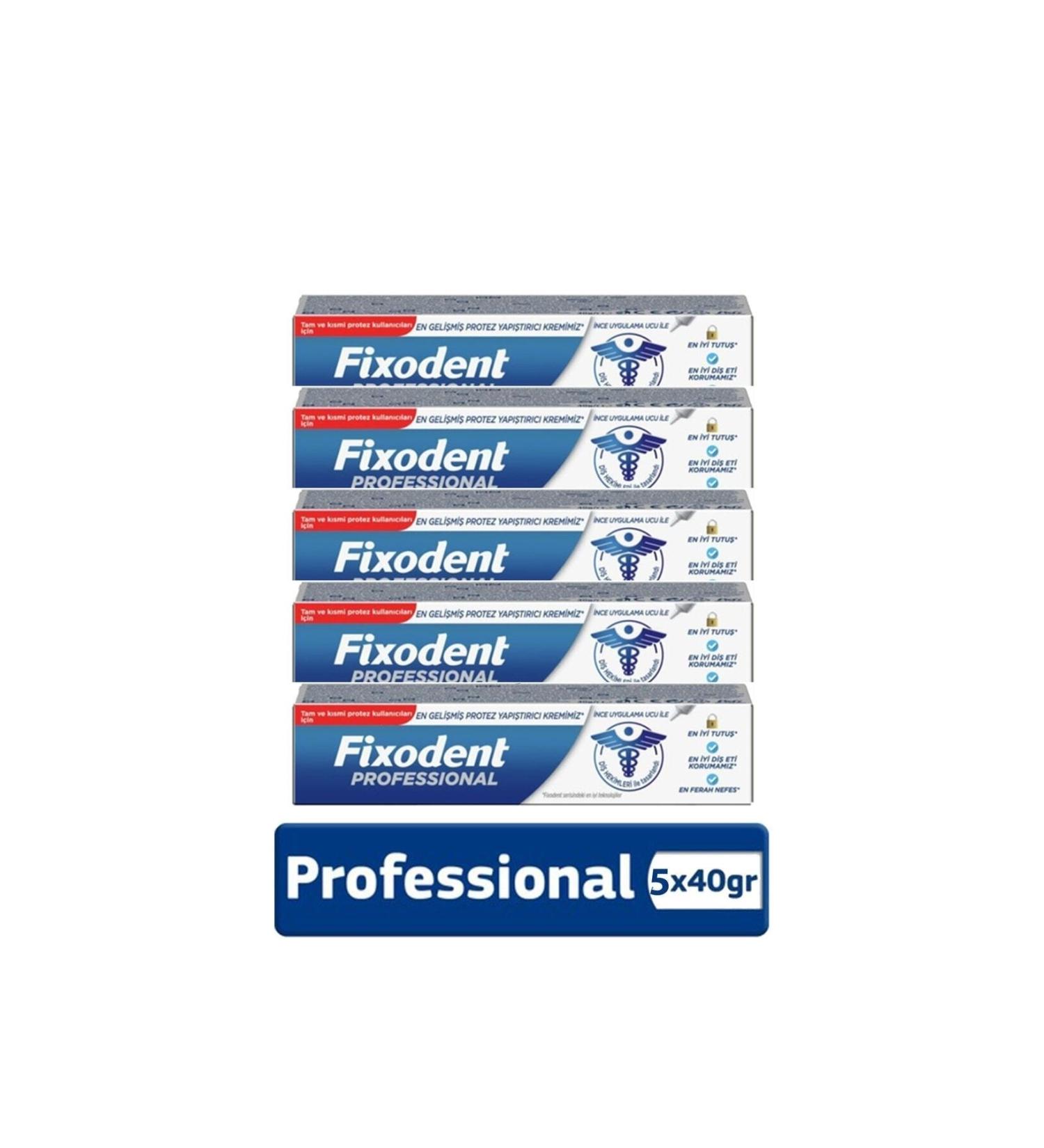 Fixodent Denture Adhesive Cream Professional 40 gr X5 Pcs