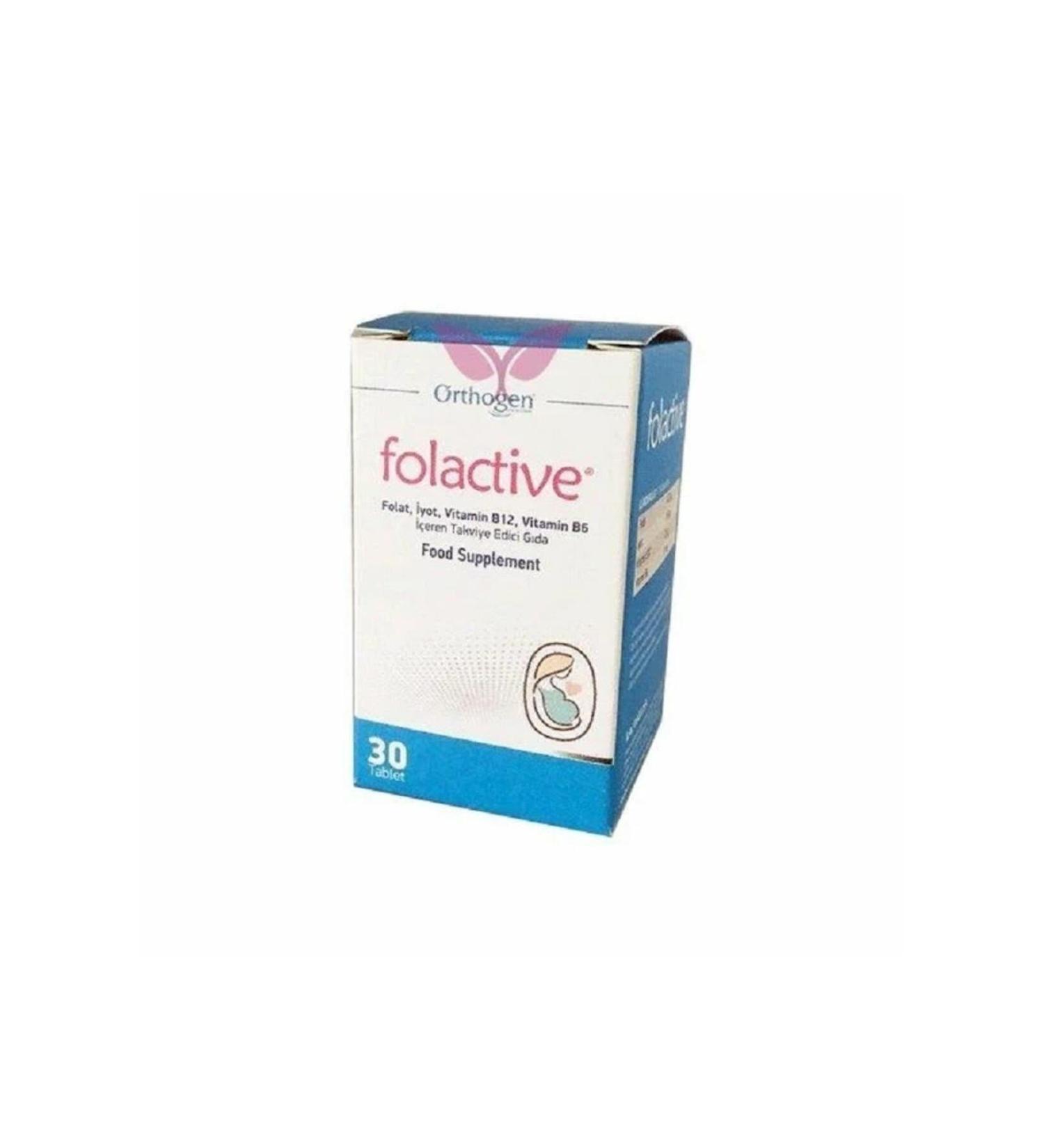 Orthogen Folactive Folate Iodine Vitamin B12 and B6 Supplementary Food 30 Tablets