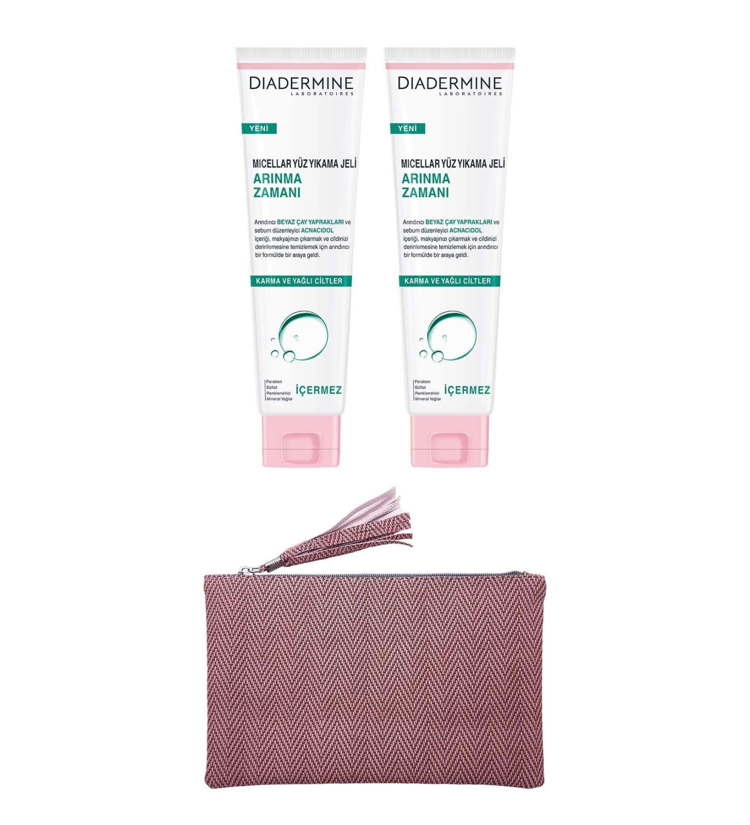 Diadermine Micellar Face Wash Gel Cleansing Time 150 ml x 2 Packs + Tassel Bag