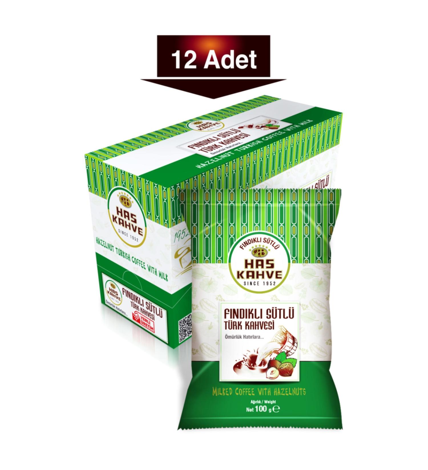 has kahve Has Hazelnut Turkish Coffee 100 Gr. Box of 12