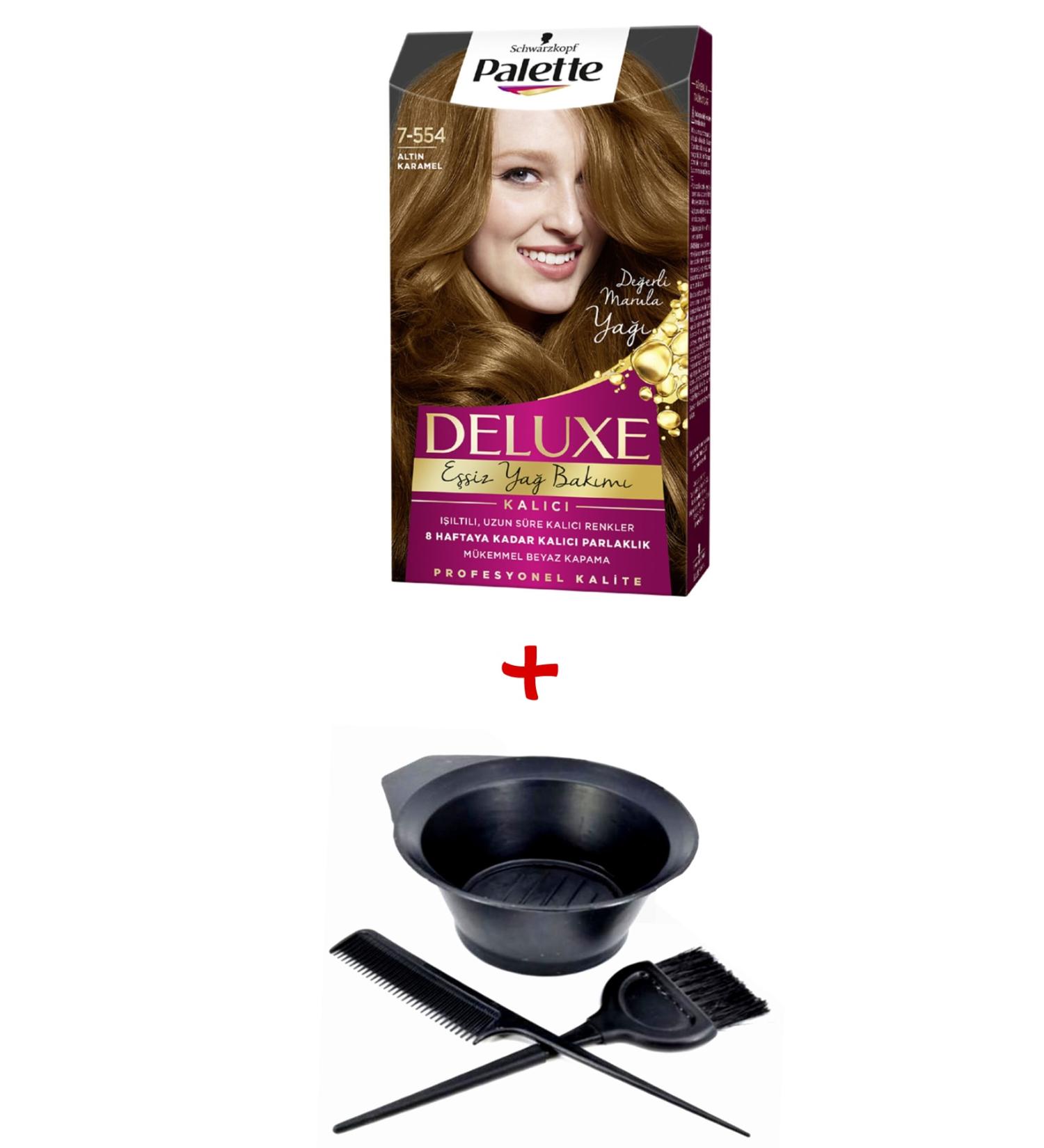 Palette Deluxe Hair Dye 7-554 Golden Caramel + Coloring Kit