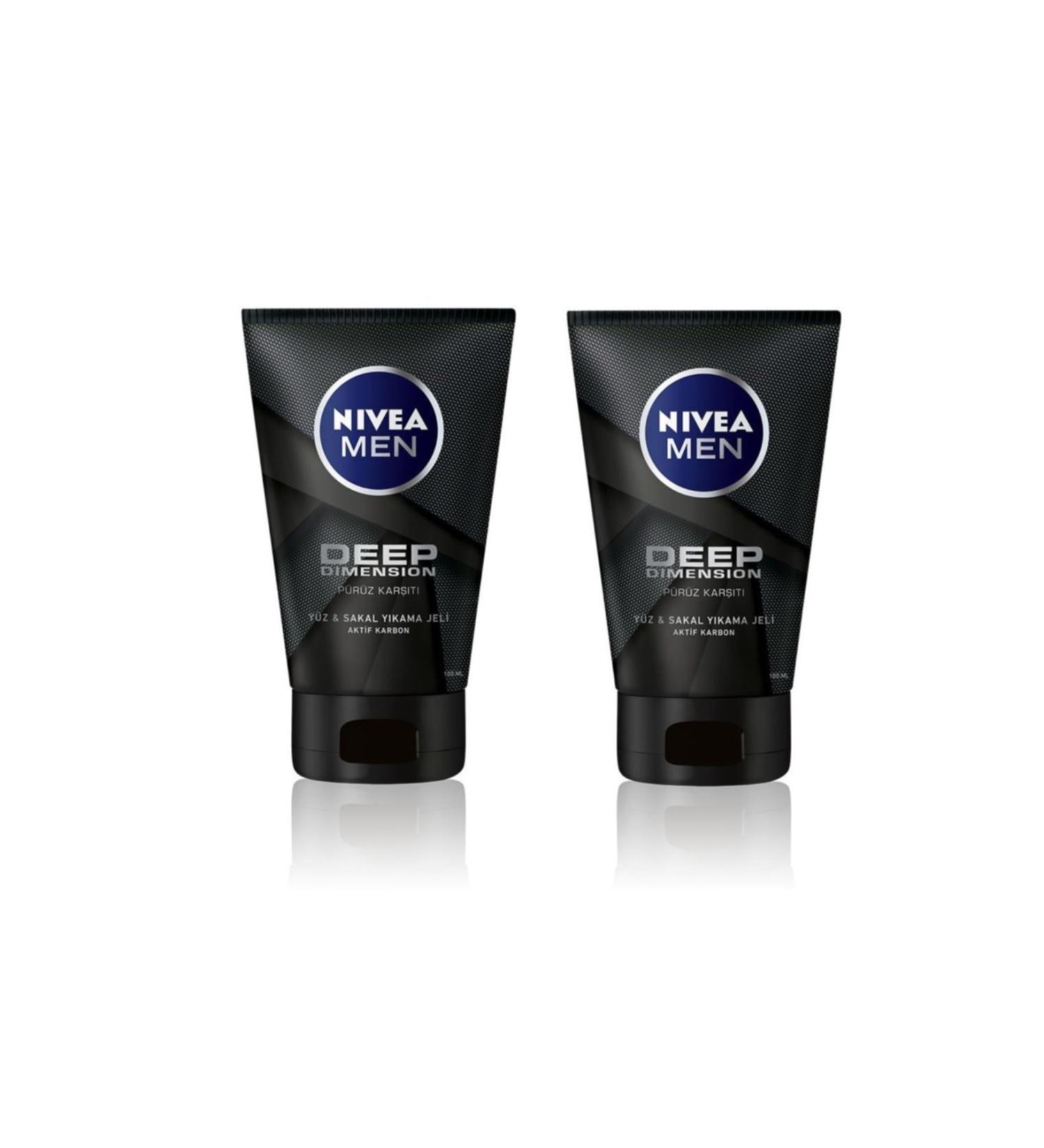 NIVEA Men Deep Dimension Face & Beard Cleansing Gel 100 Ml 2-Pack Advantage Pack