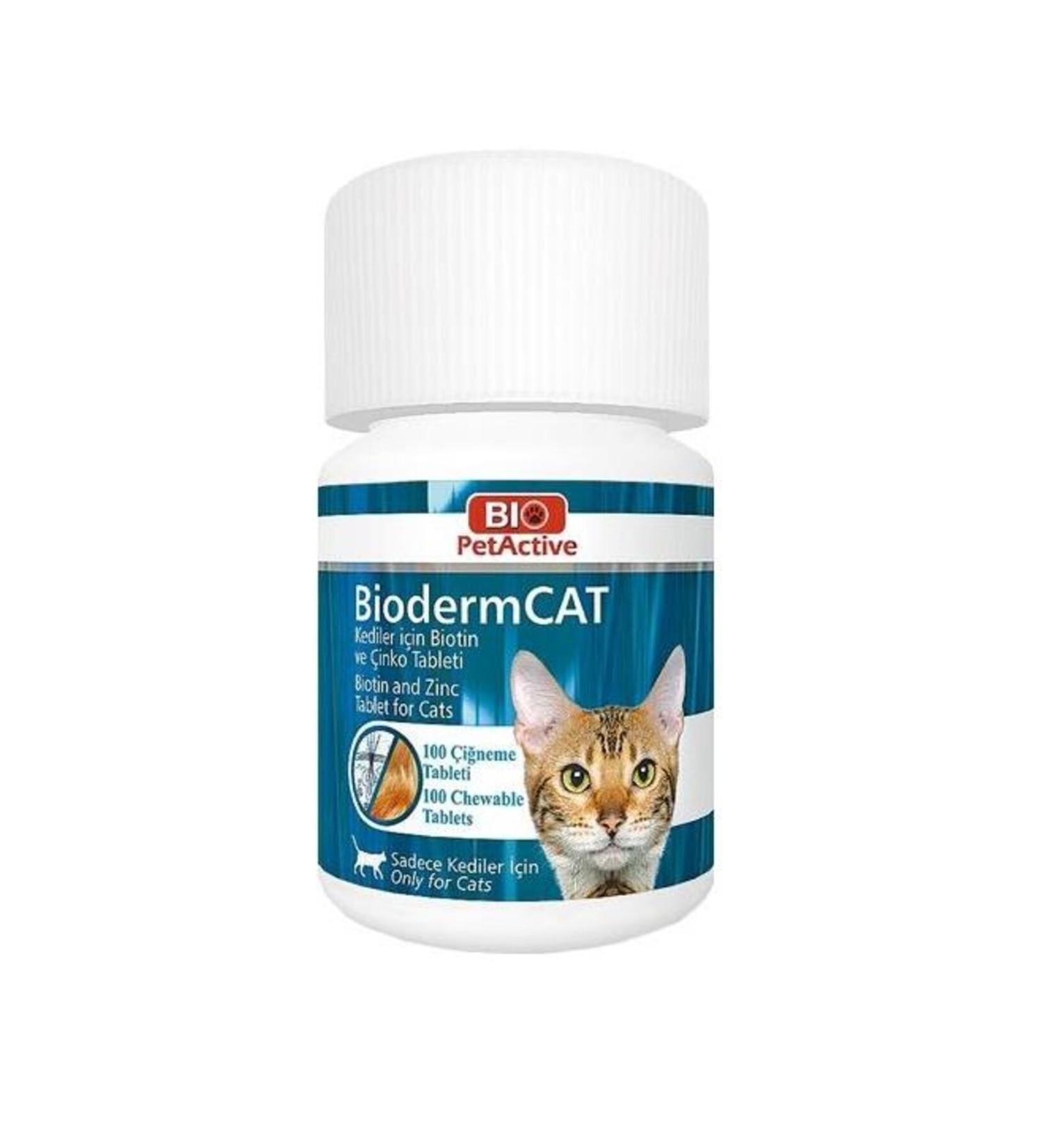Bio PetActive Active Bioderm Cat Biotin Zinc Supplement 100 Tablets 30 Gr
