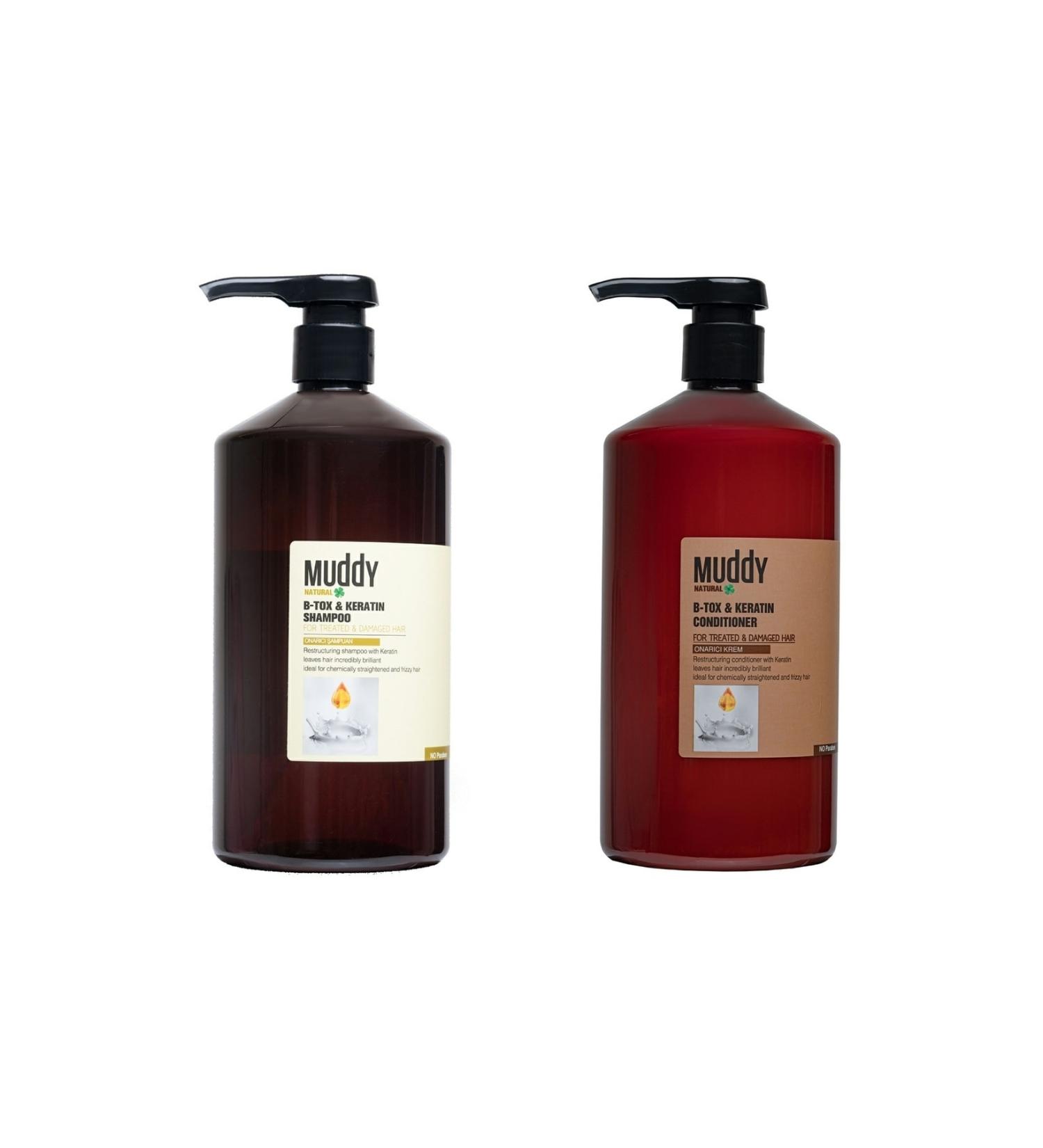 Muddy Extremely Damaged Hair B-tox & Keratin Shampoo 1000 ml + Repairing B-tox & Keratin Conditioner Cream 1000 ml - Buy Online on GoSupps.com