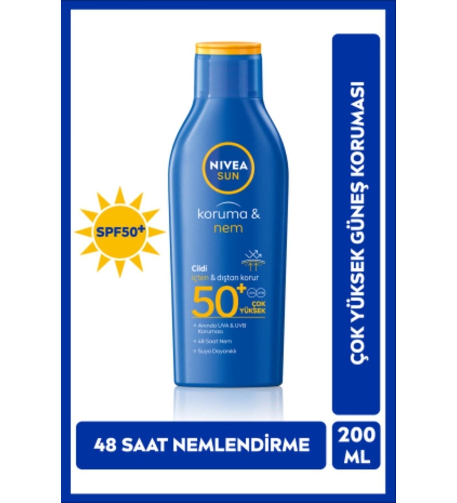 NIVEA Sun SPF50+ Sunscreen & 48 Moisturizing Sun Lotion 200 ml Very High Protection - Buy Online on GoSupps.com