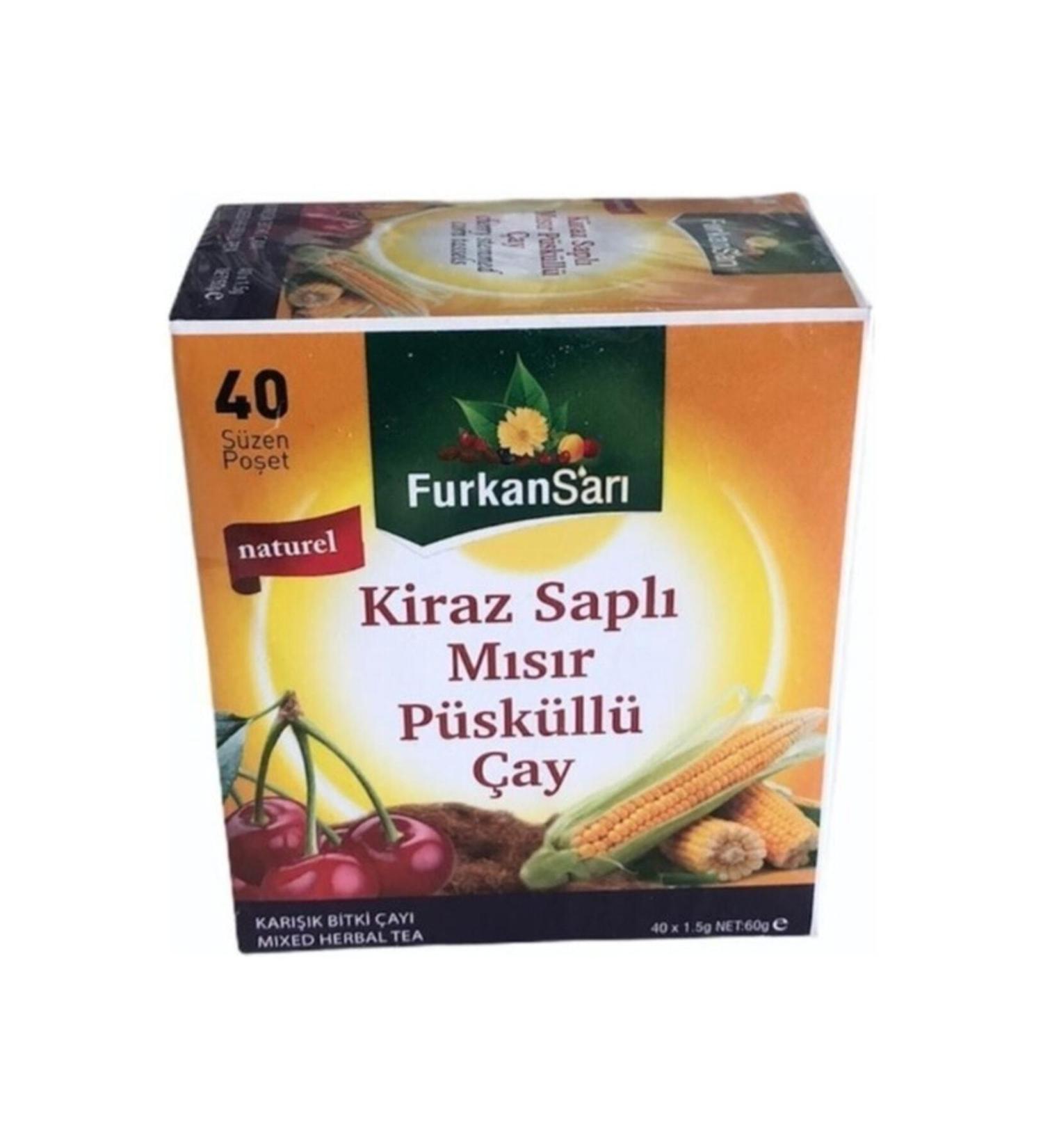Aktar Store Furkan Yellow Cherry Stalk Corn Tassel Mixed Herbal Tea 40 Filter Bags