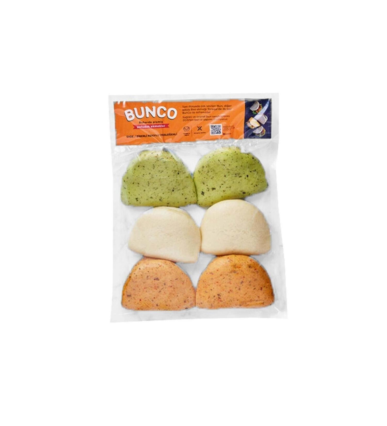 BUNCO Steamed Bao Bun Breads 65 g x 6 Pieces Plain & Spicy & Basil