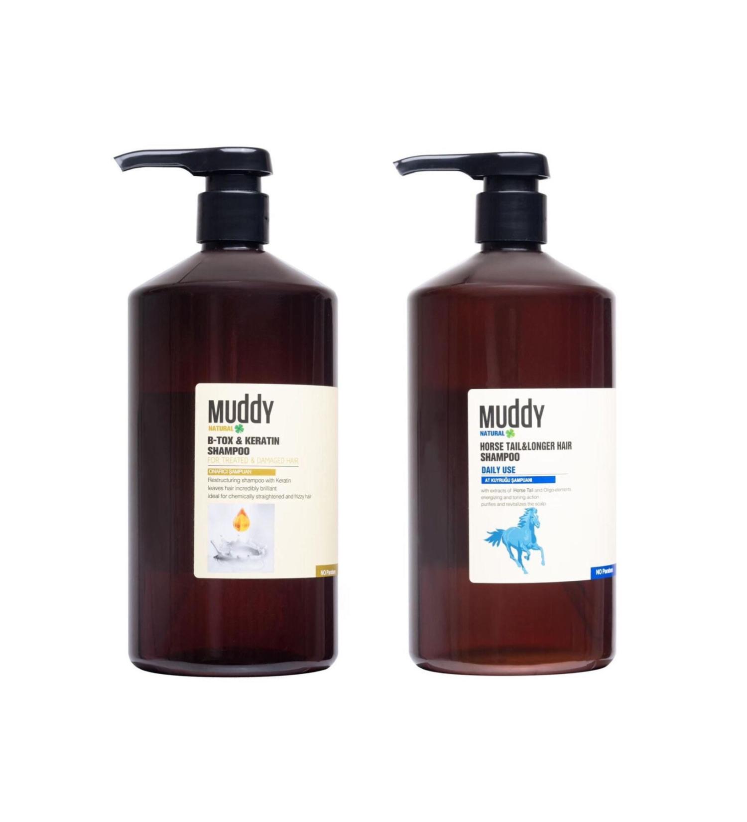 Muddy B-tox&kerat n Shampoo 1000 ml + Horse Tail&longer Hair Shampoo 1000 ml - Buy Online on GoSupps.com