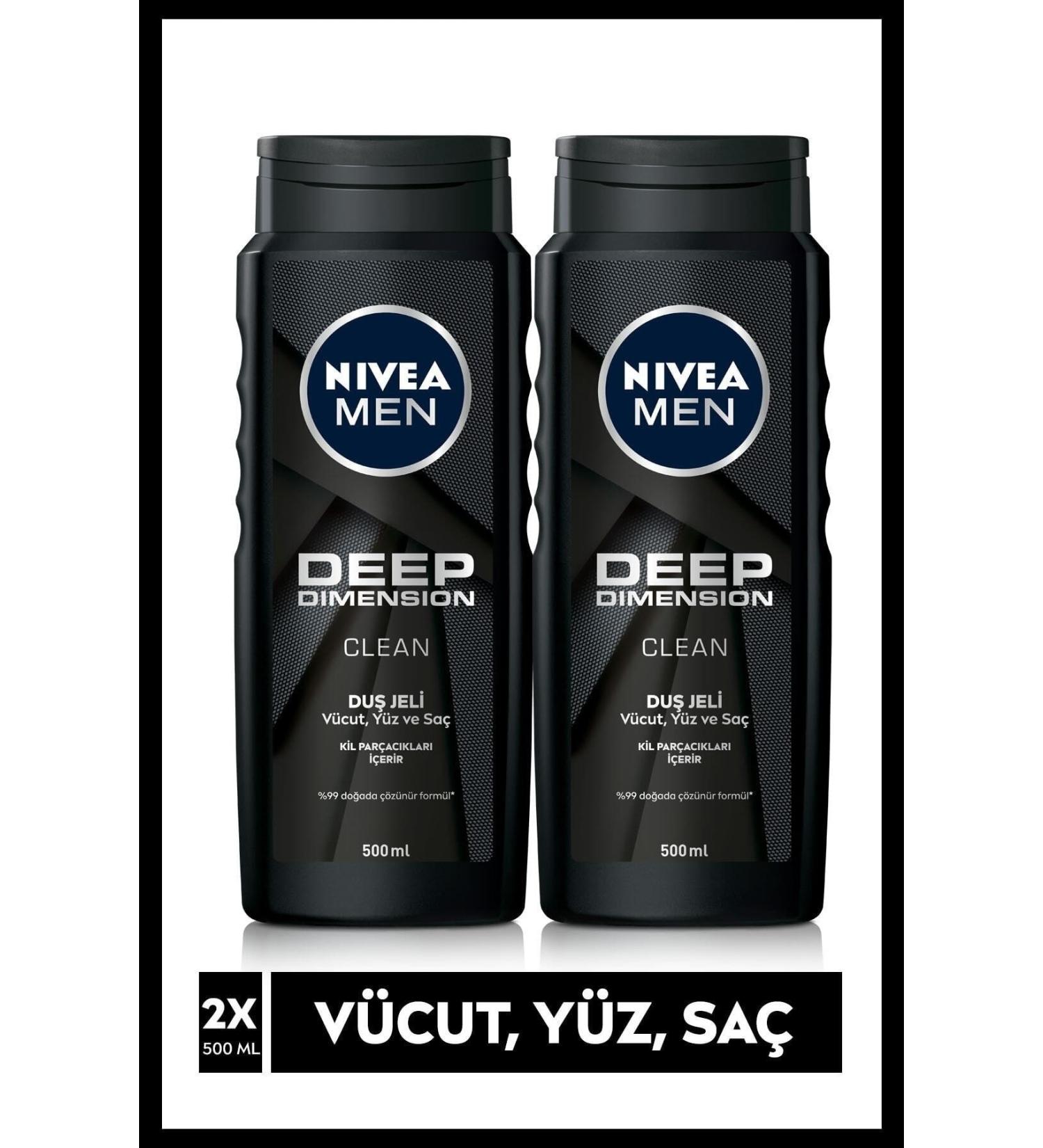 NIVEA Men Deep Dimension Shower Gel 500 ml x2 Pieces for Hair Face and Body