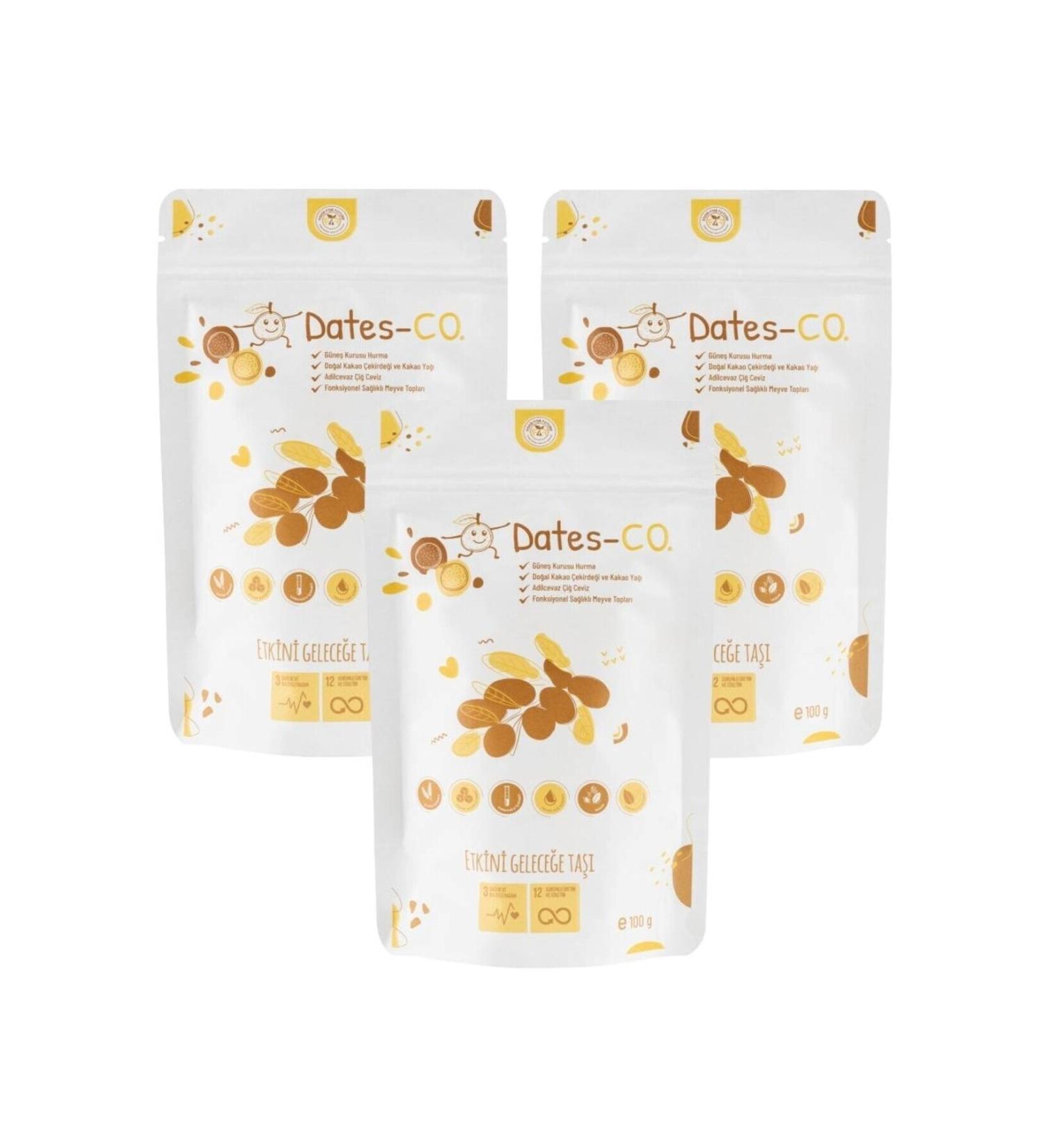 Dark Brown Date and Walnut Additive-Free Fruit Ball Healthy Snack 3x100 gr