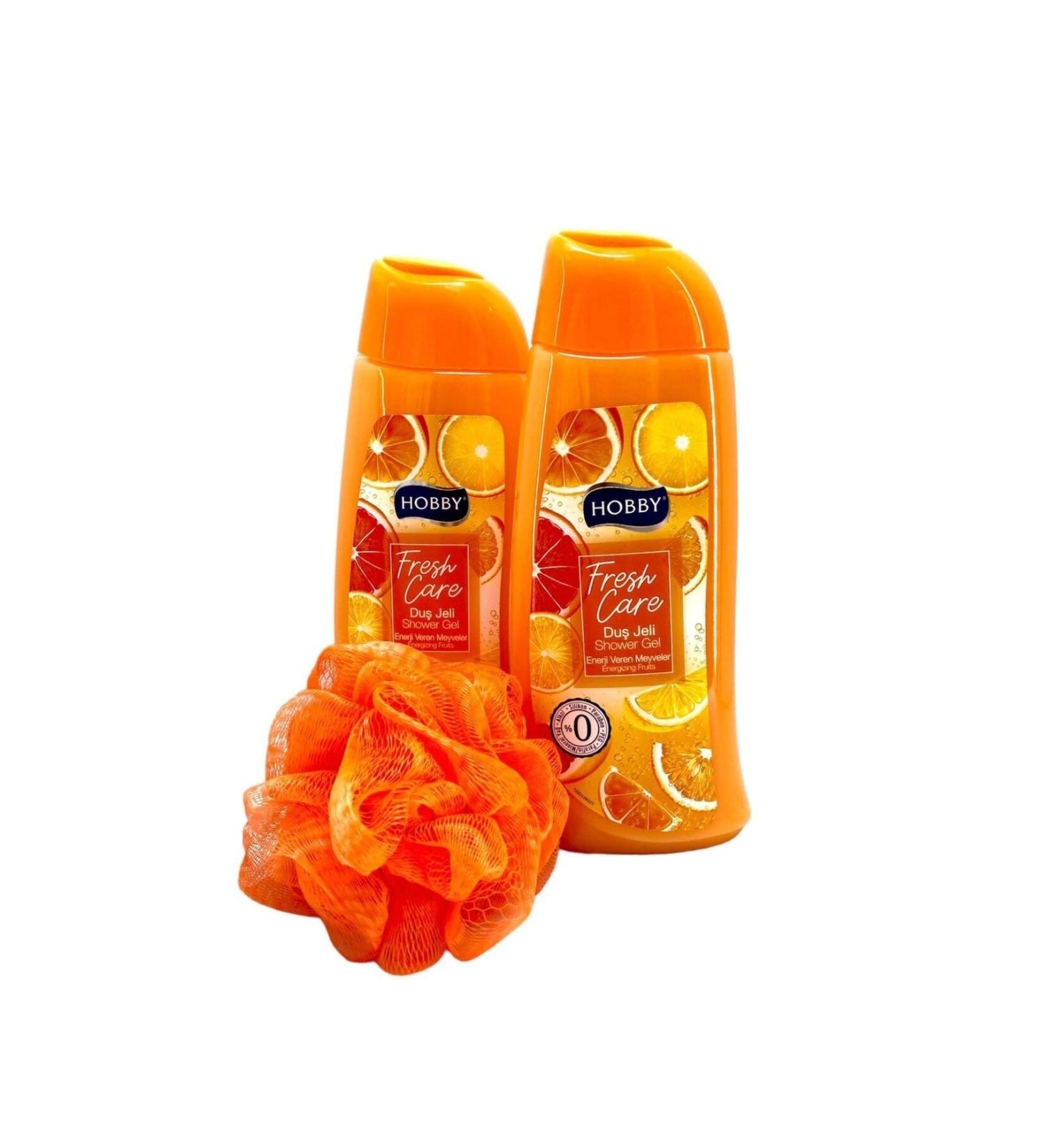 Hobby Fresh Care Energy-Giving Fruits Shower Gel 500 Ml X 2 Pieces + Shower Loofah Gift