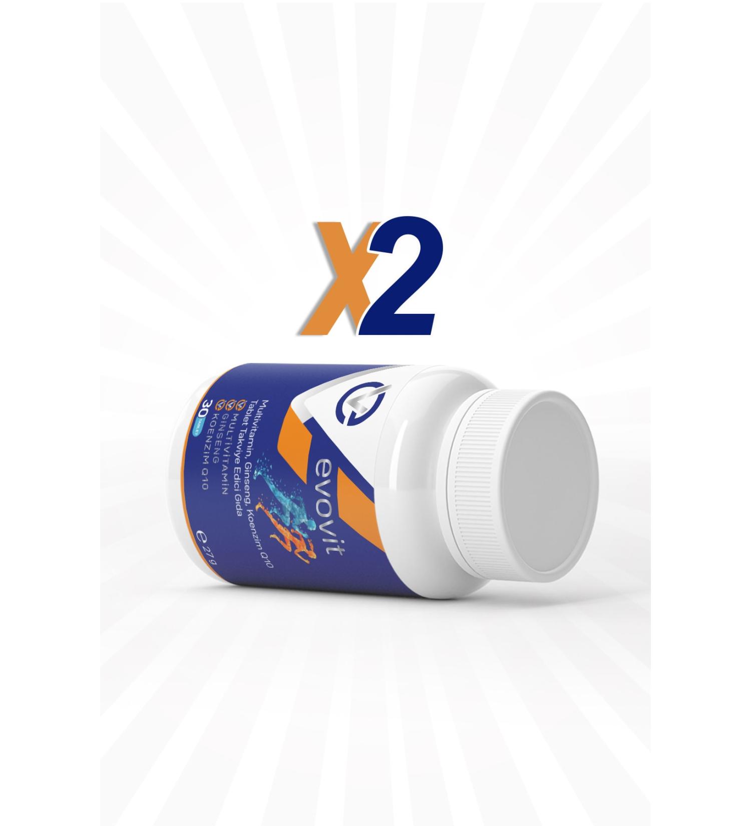 EVOPHARMA EVOVIT Multivitamin Ginseng Coenzyme Q10 Food Supplement 30 Tablets 2 Pieces