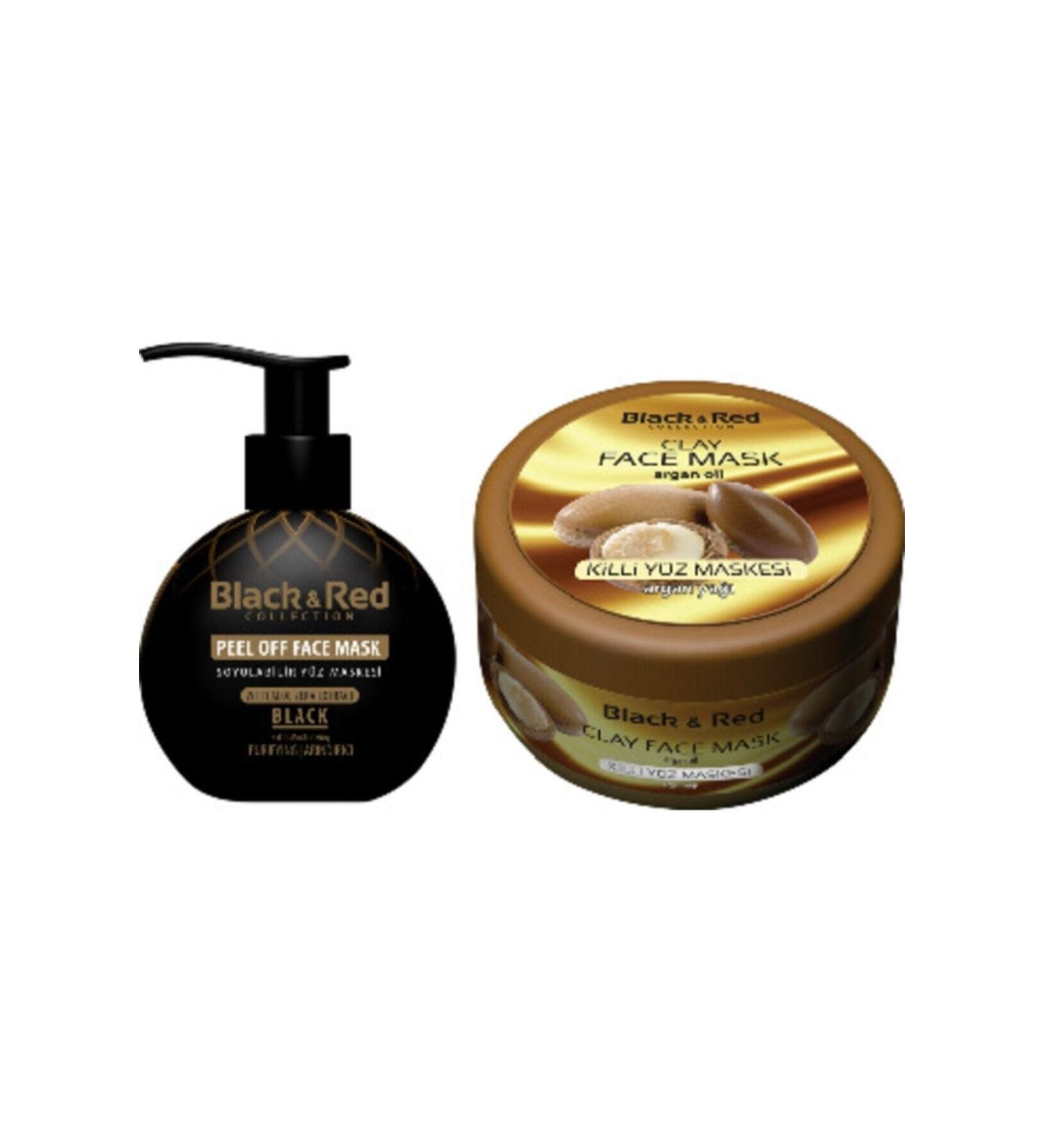 Black Red Peelable Black Face Mask Against Blackheads 250 MM and Clay Face Mask with Argan Oil 400 gr