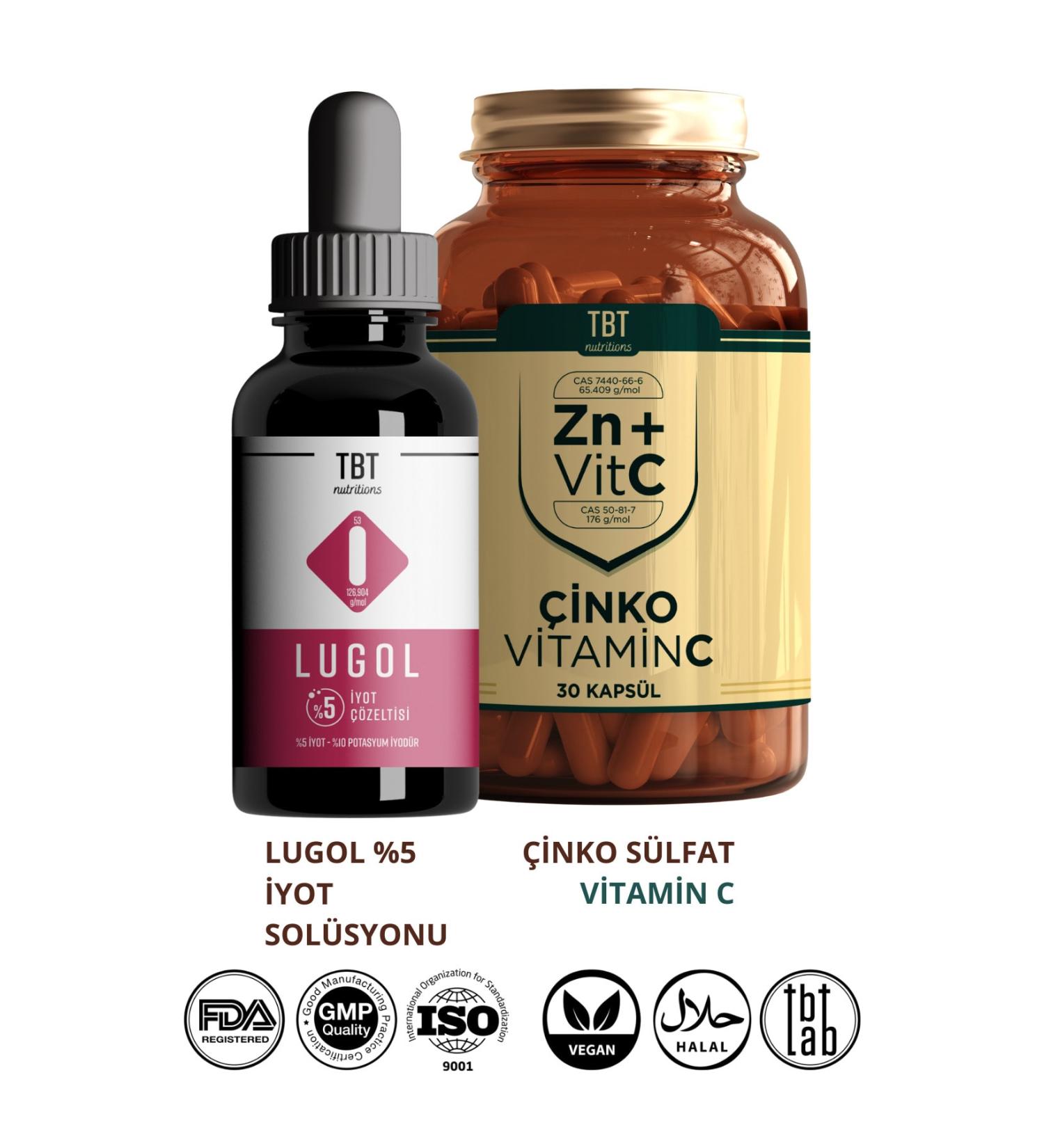 Tabitat Natural Lugol 5% Iodine Solution - Food Supplement Containing Zinc + Vitamin C - Buy Online on GoSupps.com