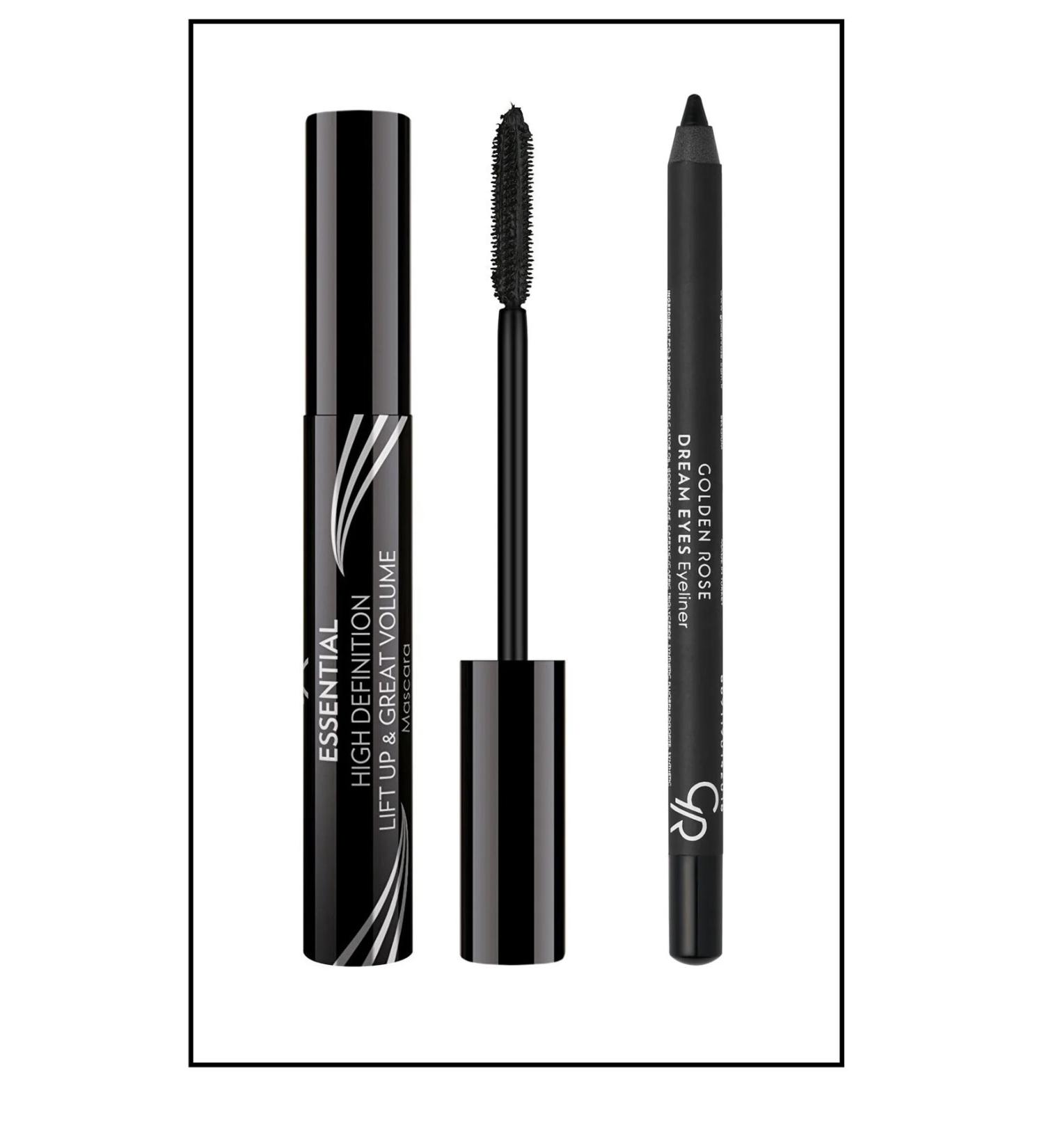 Golden Rose Essential Mascara High Definition Mascara & Dream Eyes Eyeliner No:401 Black Eye Pencil