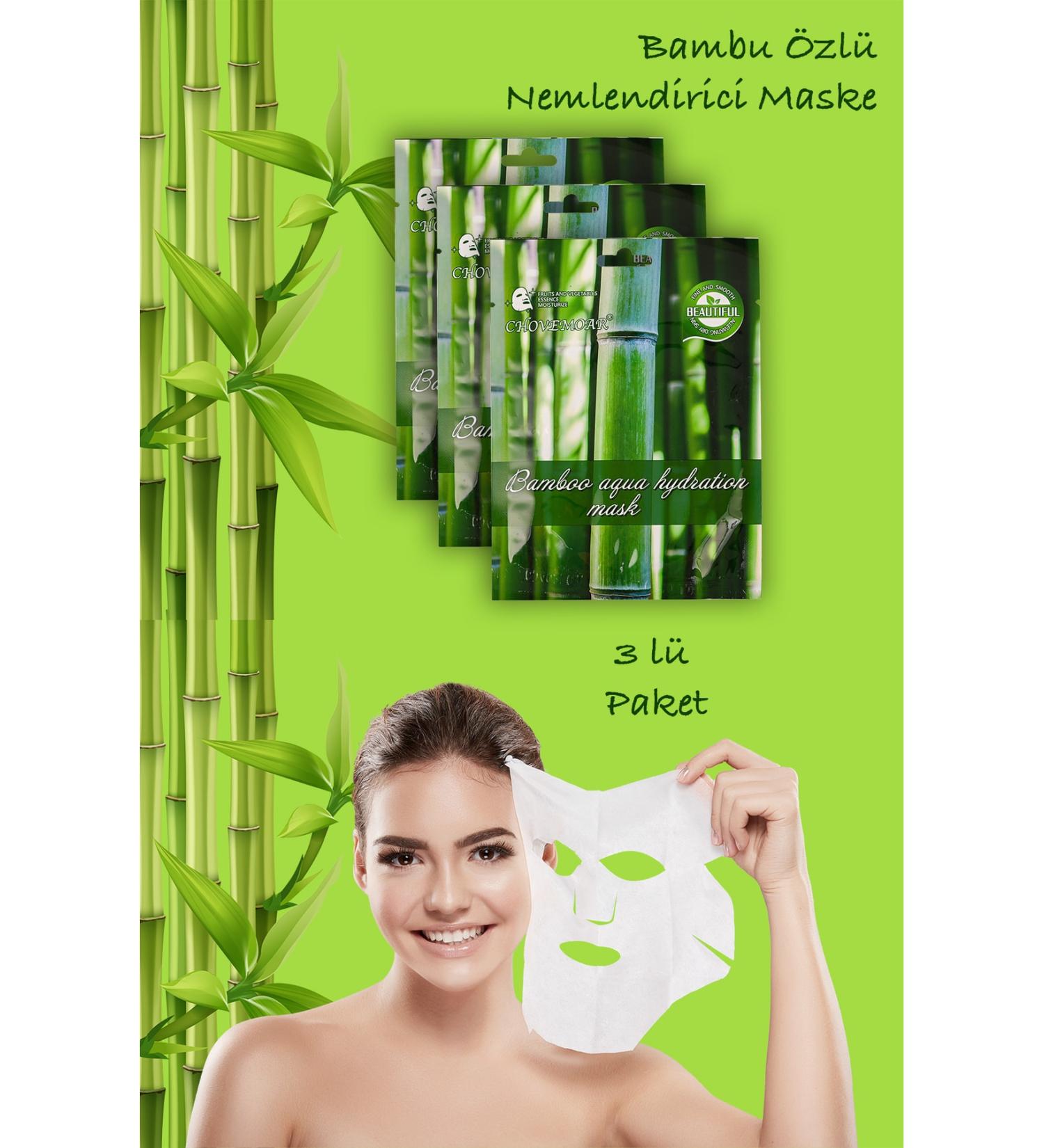Dahaus 3 Pieces Bamboo Essence Leaf Face Mask Aqua Hydration Mask Bambusa Vulgaris XLM92
